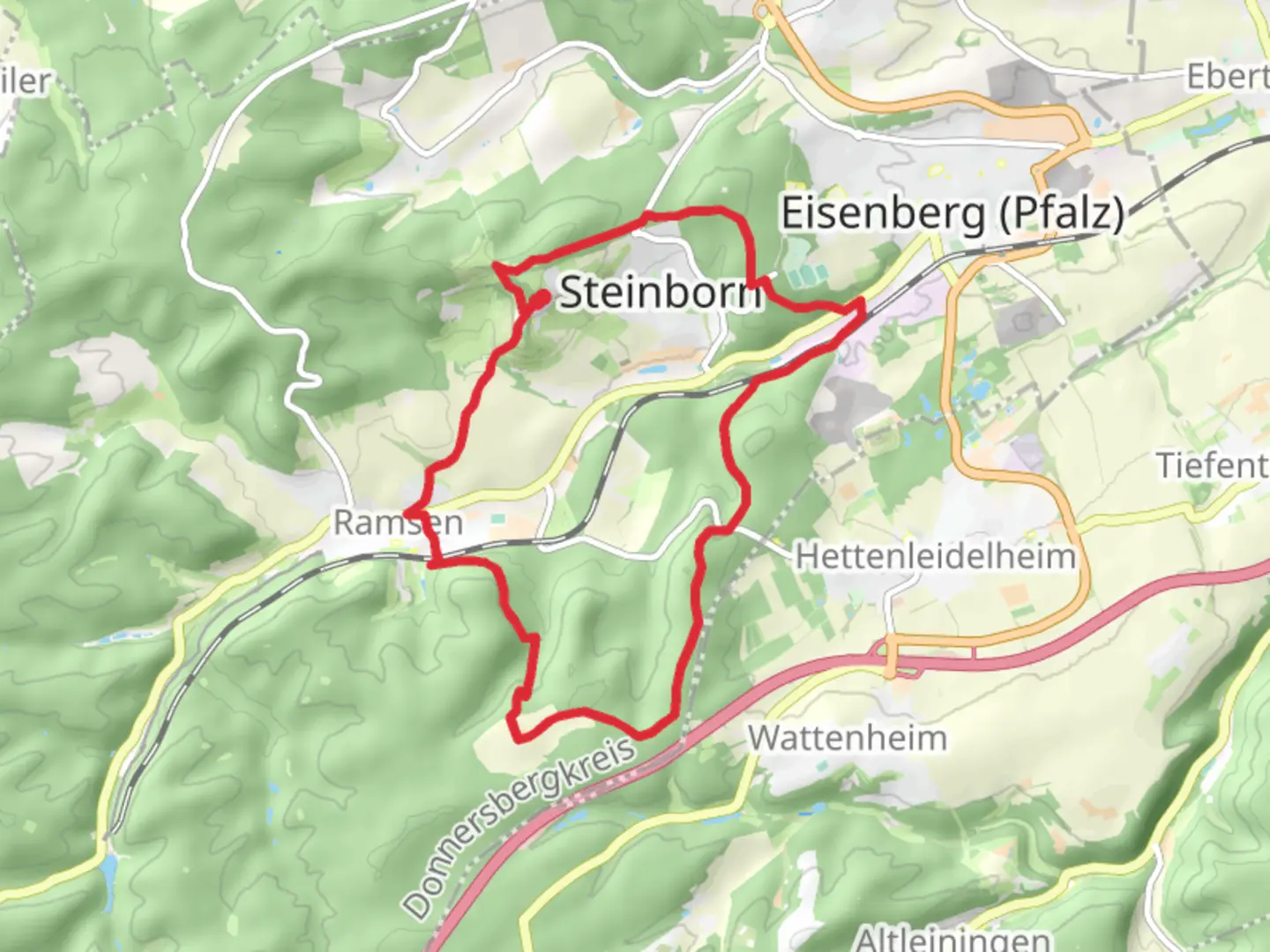 An image depicting the trail Kuhberg and Ramsen Loop and its surrounding area.