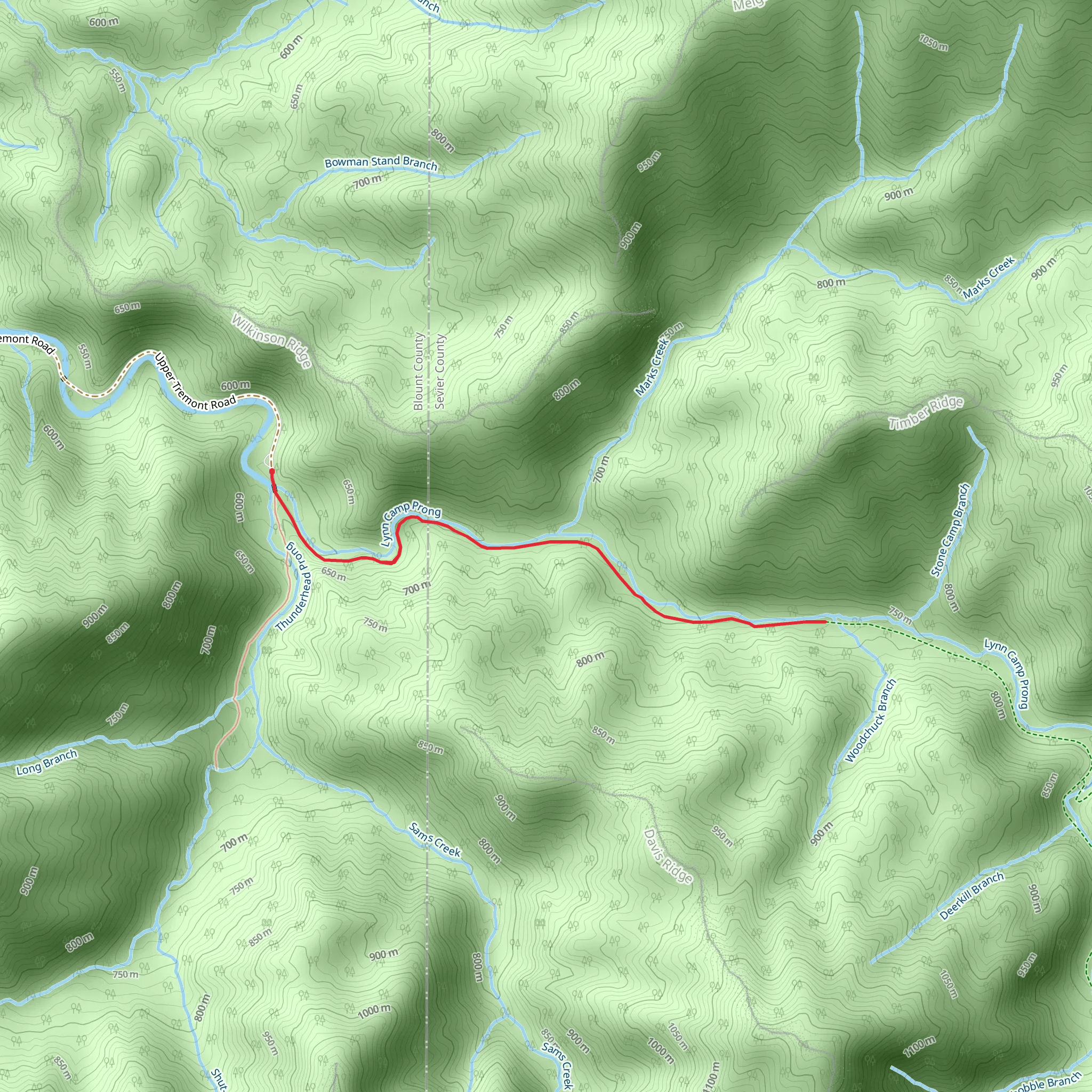 Middle Prong Trail to Lynn Camp Prong mobile static map
