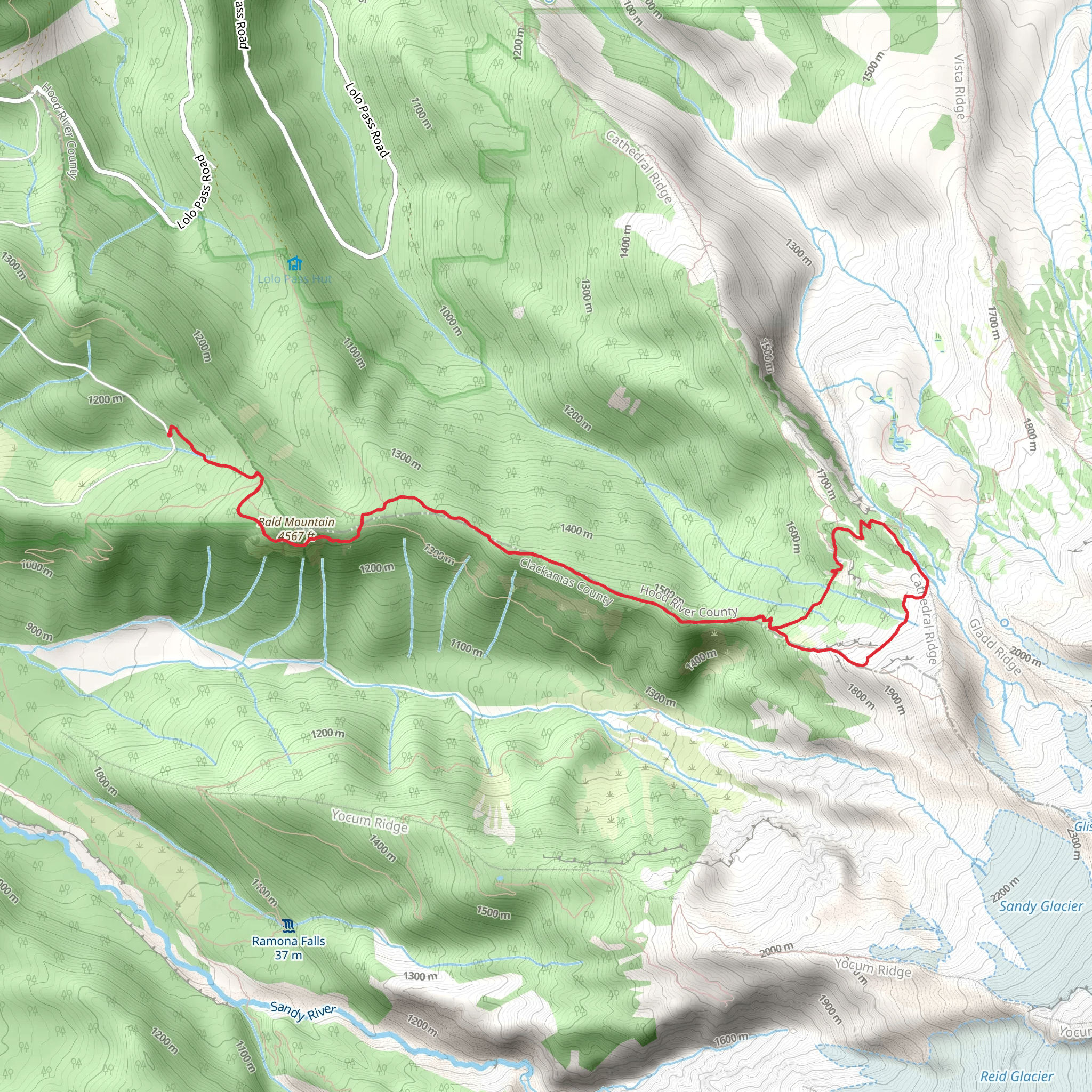 McNeil Point Scramble and Mt Hood Timberline Loop Trail mobile static map
