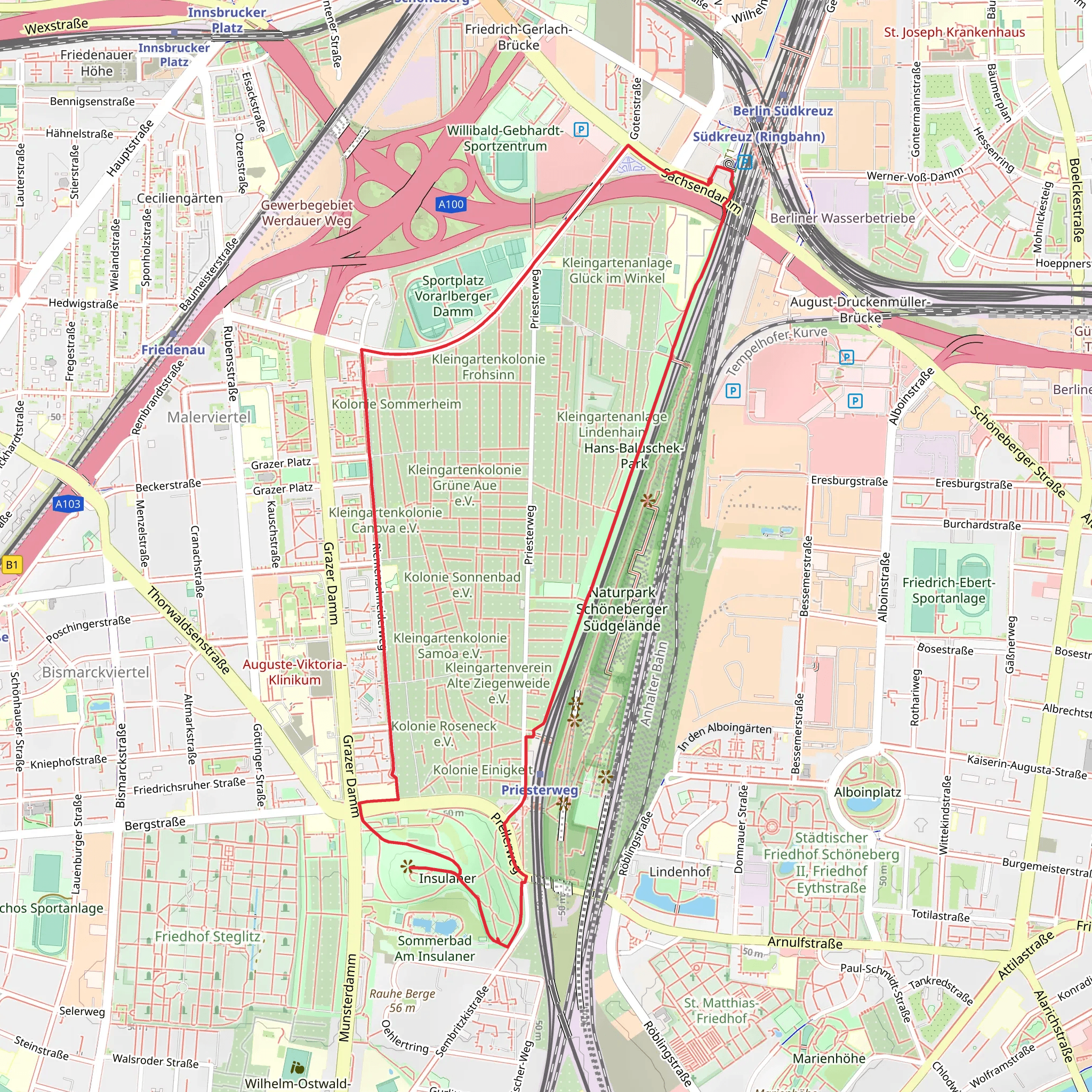 Hans-Baluschek-Park and Insulaner Loop mobile static map