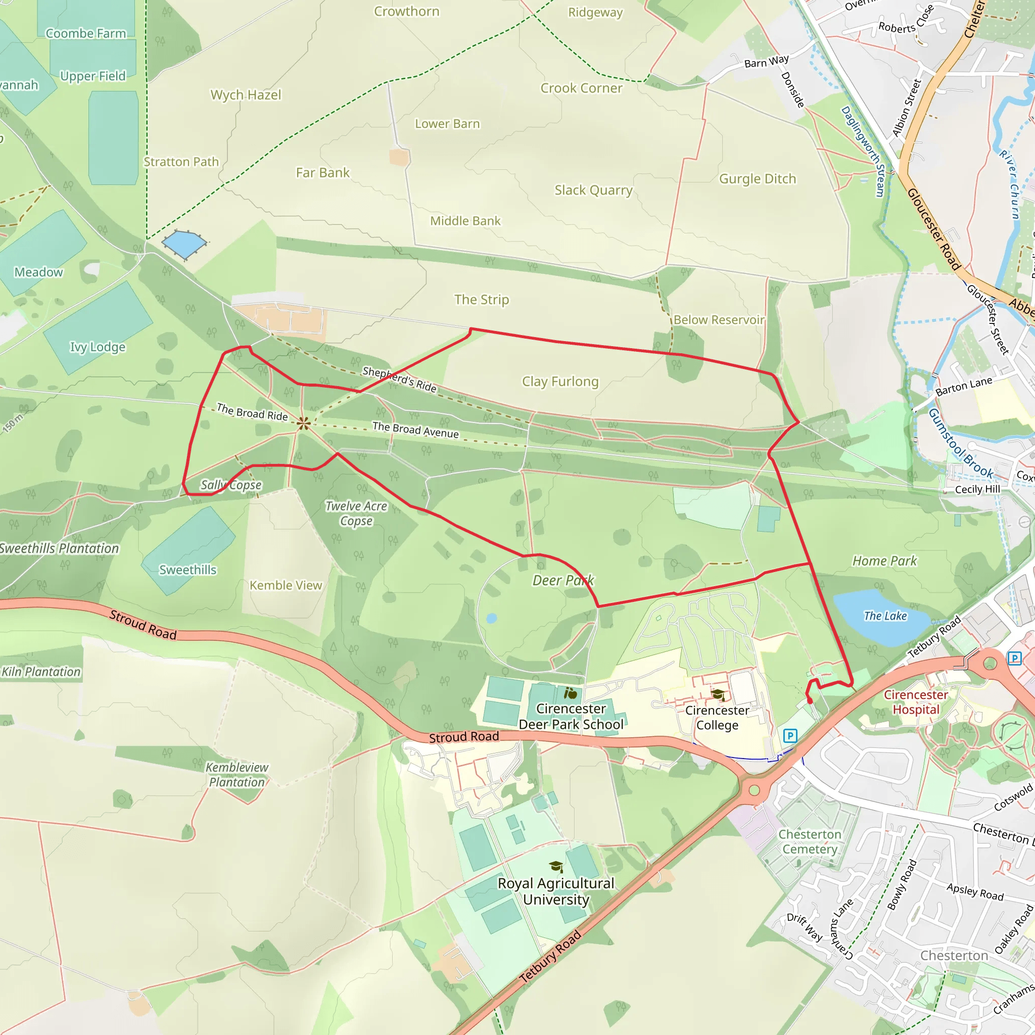 Sally Copse and Cirencester Park Loop mobile static map