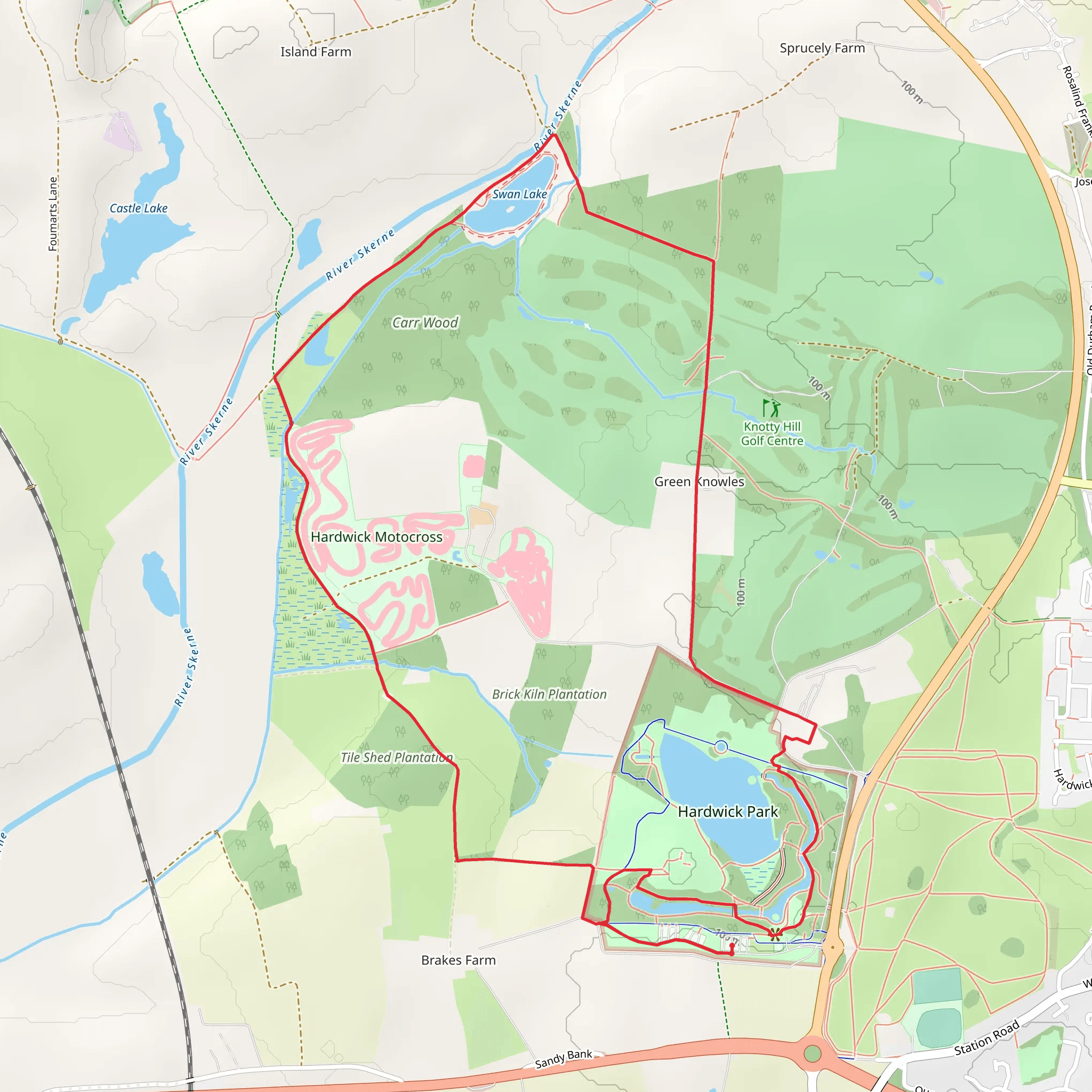 Hardwick Park, Carr Wood and Swan Lake Loop Walk mobile static map