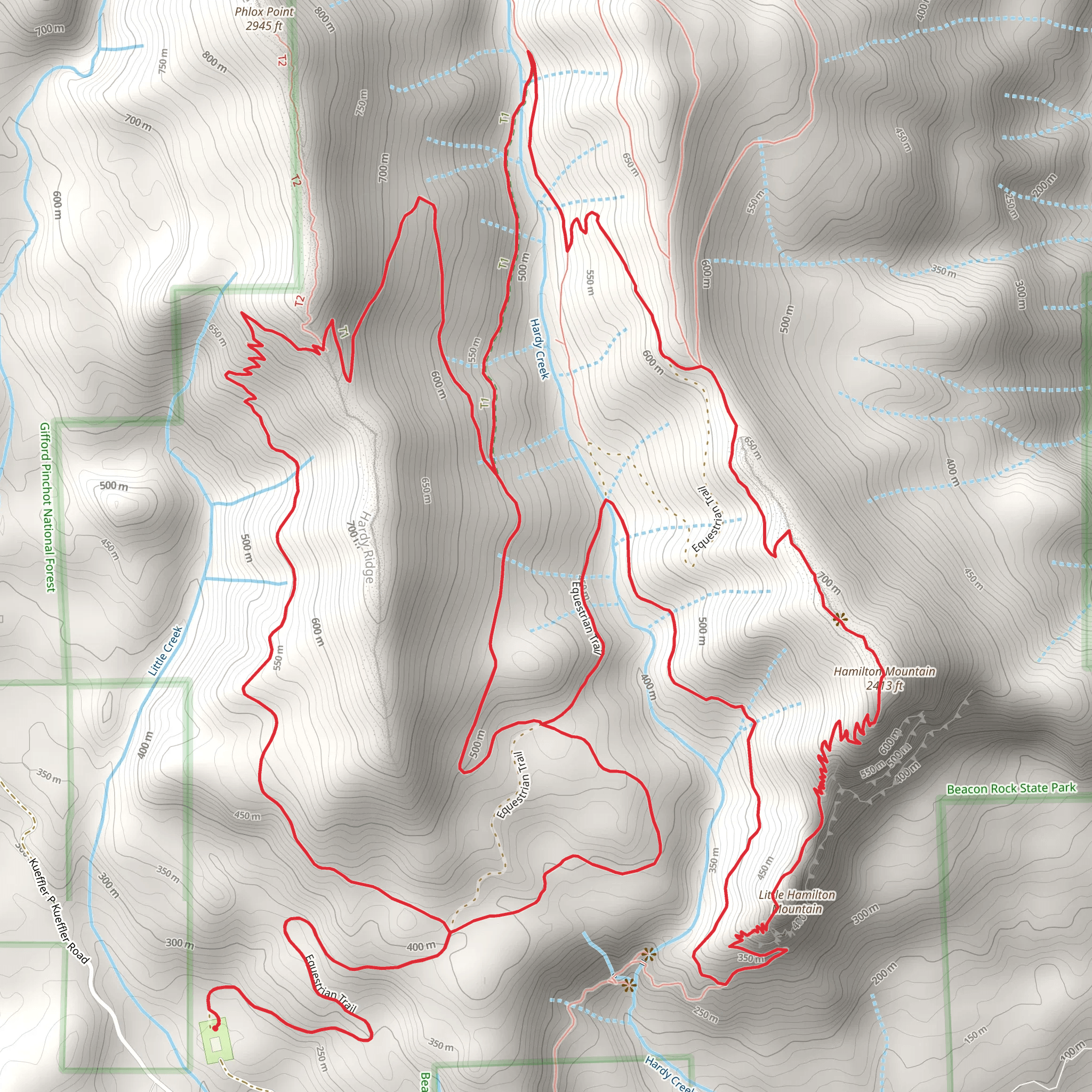 Hardy Ridge, Hardy Creek and Hamilton Mountain Loop Trail mobile static map