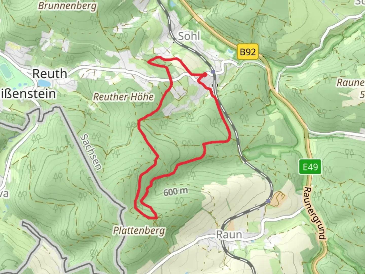 An image depicting the trail Schwarzenbrunn Loop - Sohl and its surrounding area.