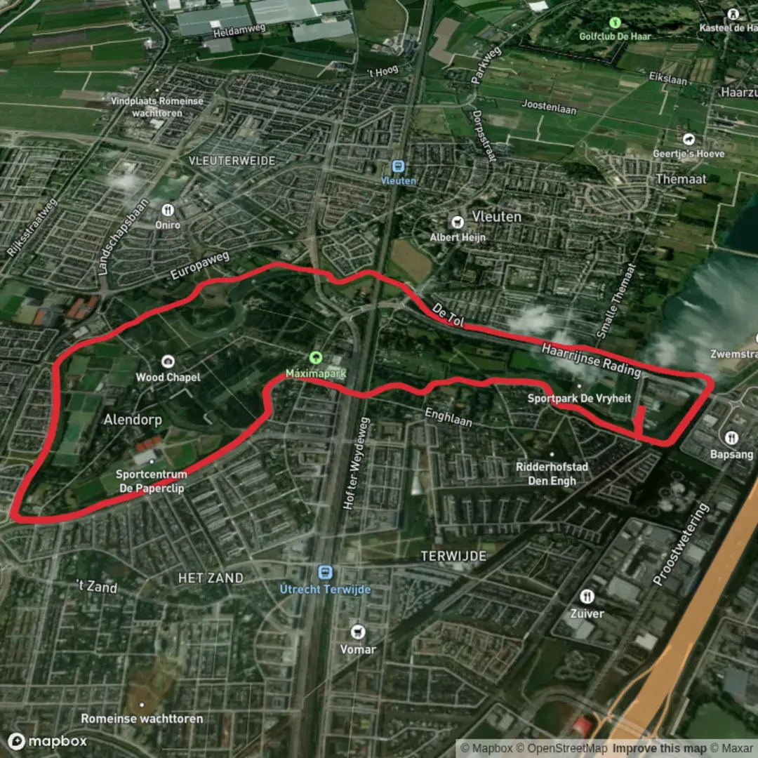 An image depicting the trail Het Lint - De Meern and het Zand Loop and its surrounding area.