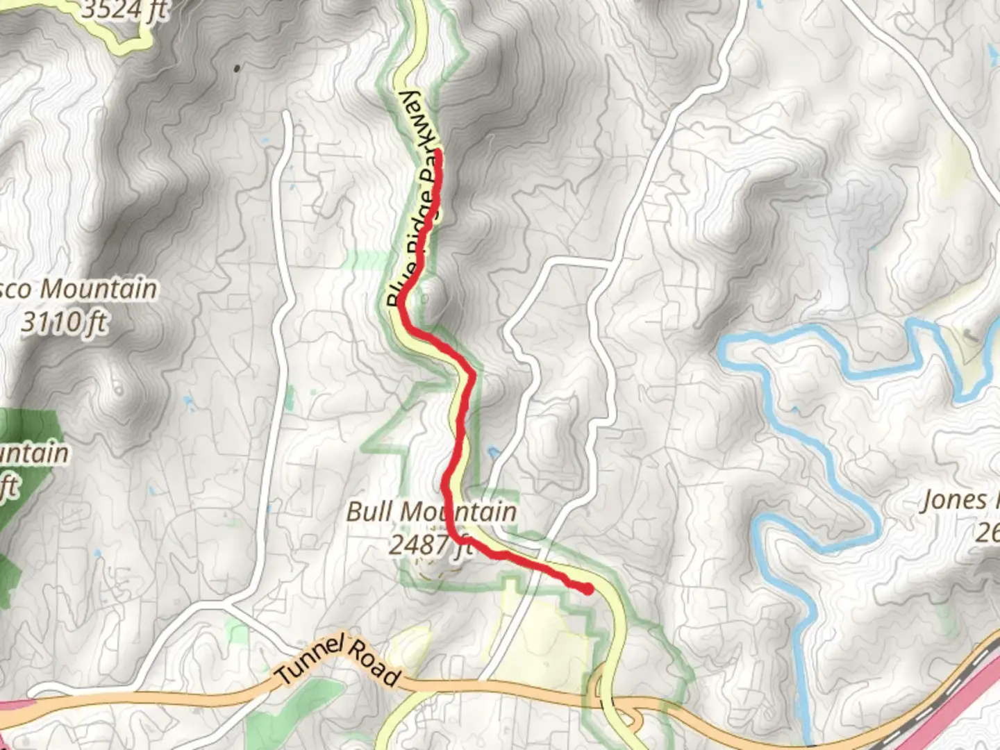 An image depicting the trail Folk Art Center and Mountains-to-Sea Trail and its surrounding area.