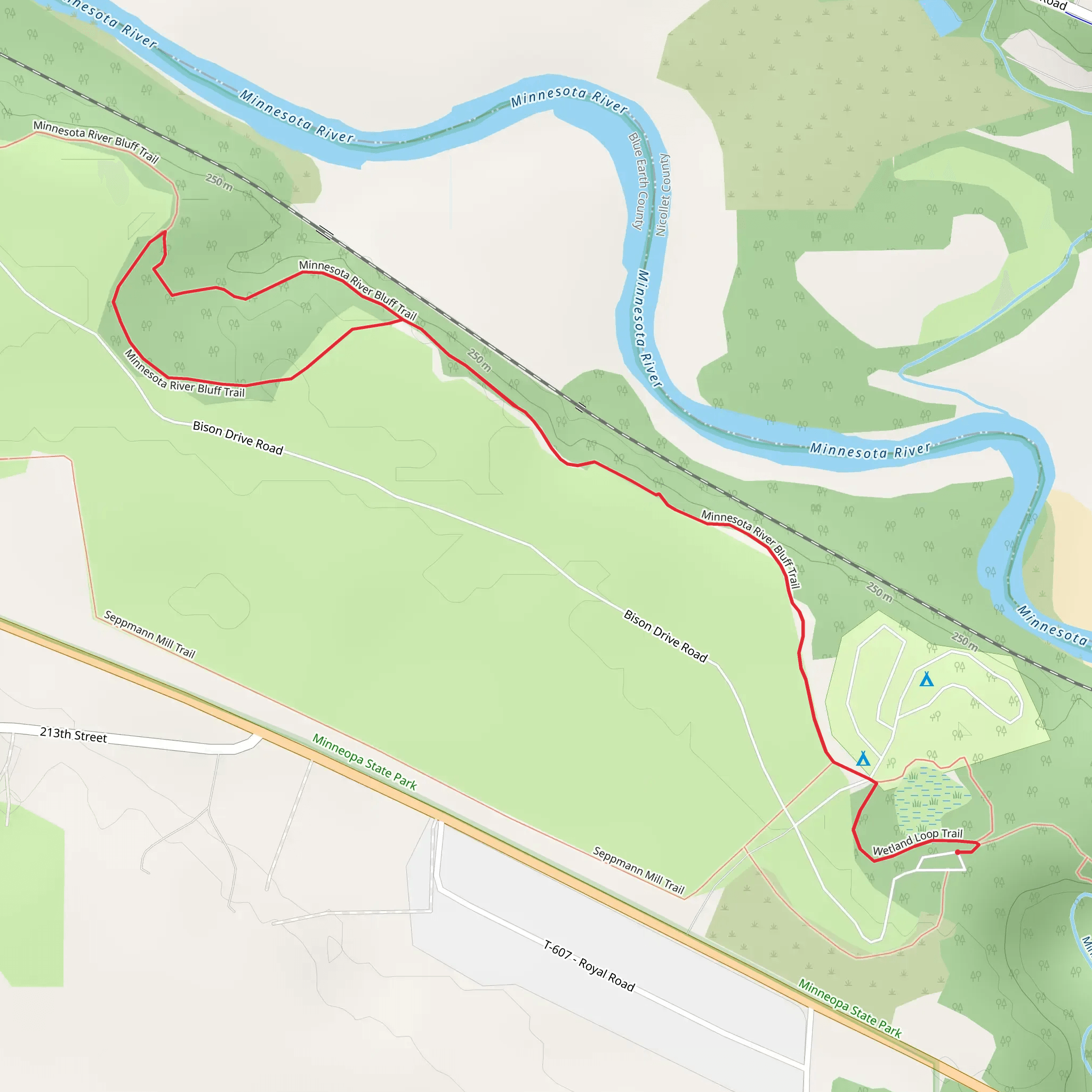 Wetland and Minnesota River Bluff Loop Trail mobile static map