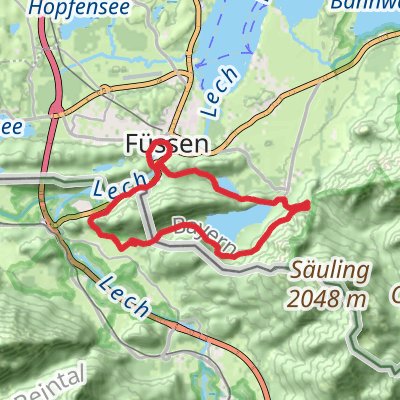 Hutlersberg, Schwansee and Alpsee Loop - Fussen mobile static map