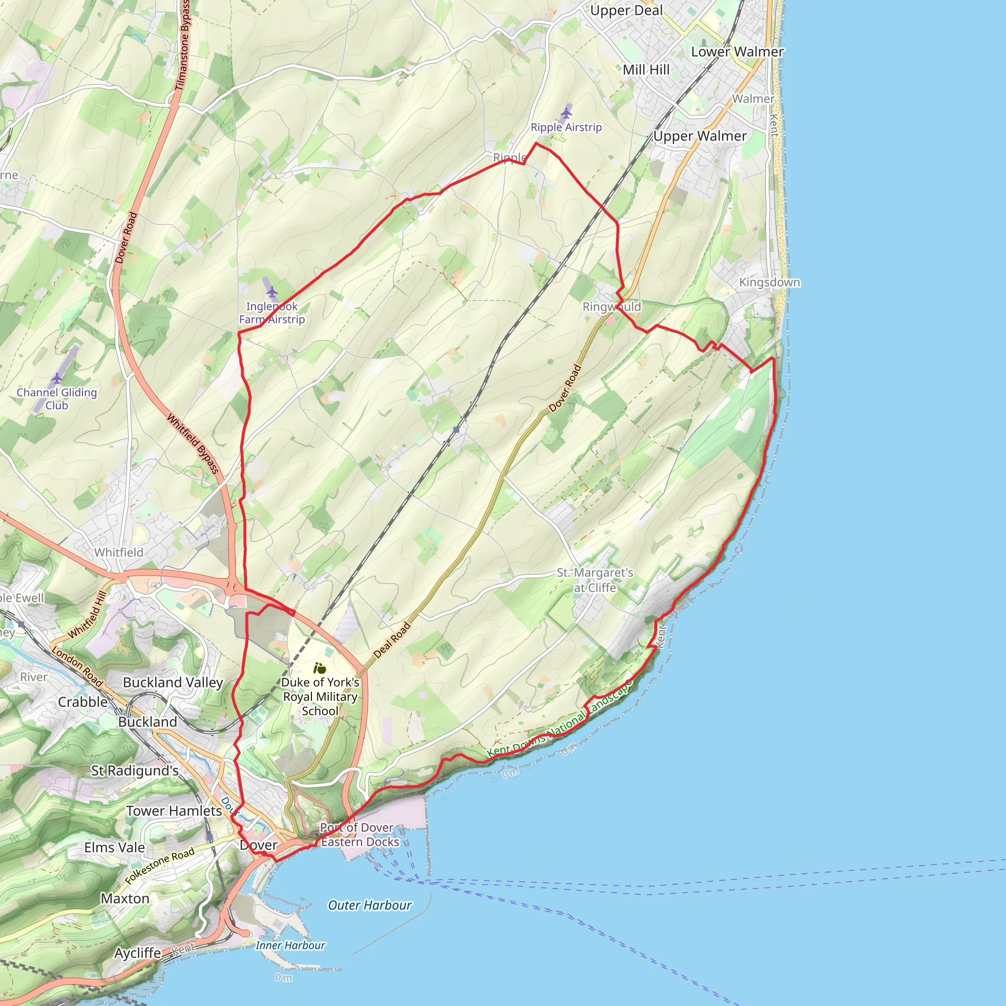 Langdon Beach, St Margaret's Bay via White Cliffs Country Trail mobile static map