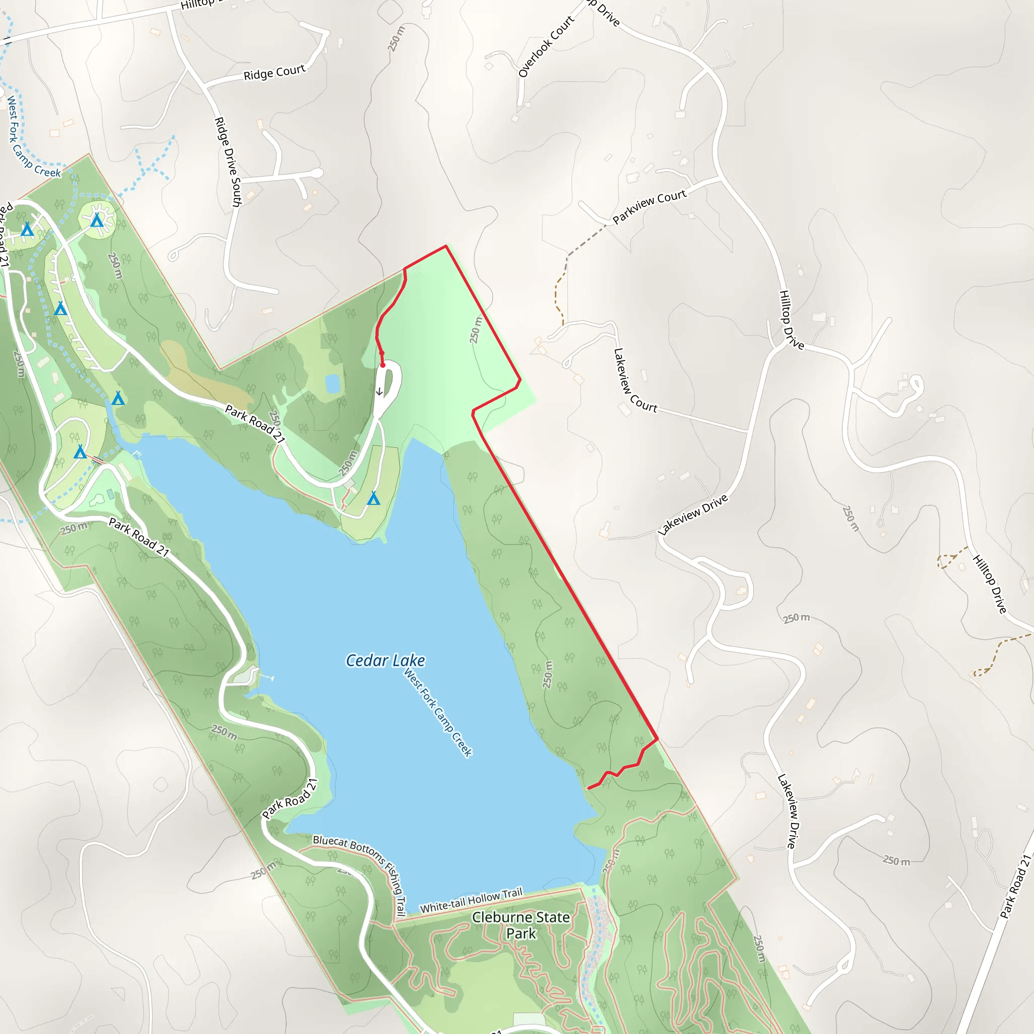 Cedar Lake and Cleburne State Park Walk mobile static map