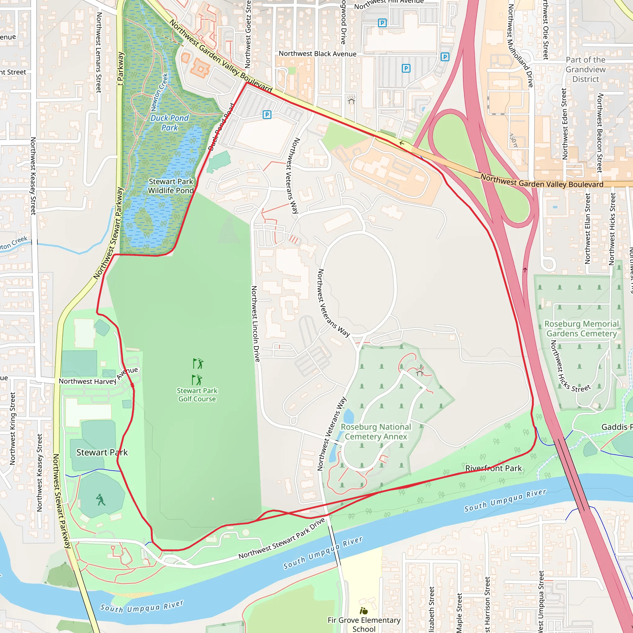 Stewart Park and riverfront Park Loop mobile static map