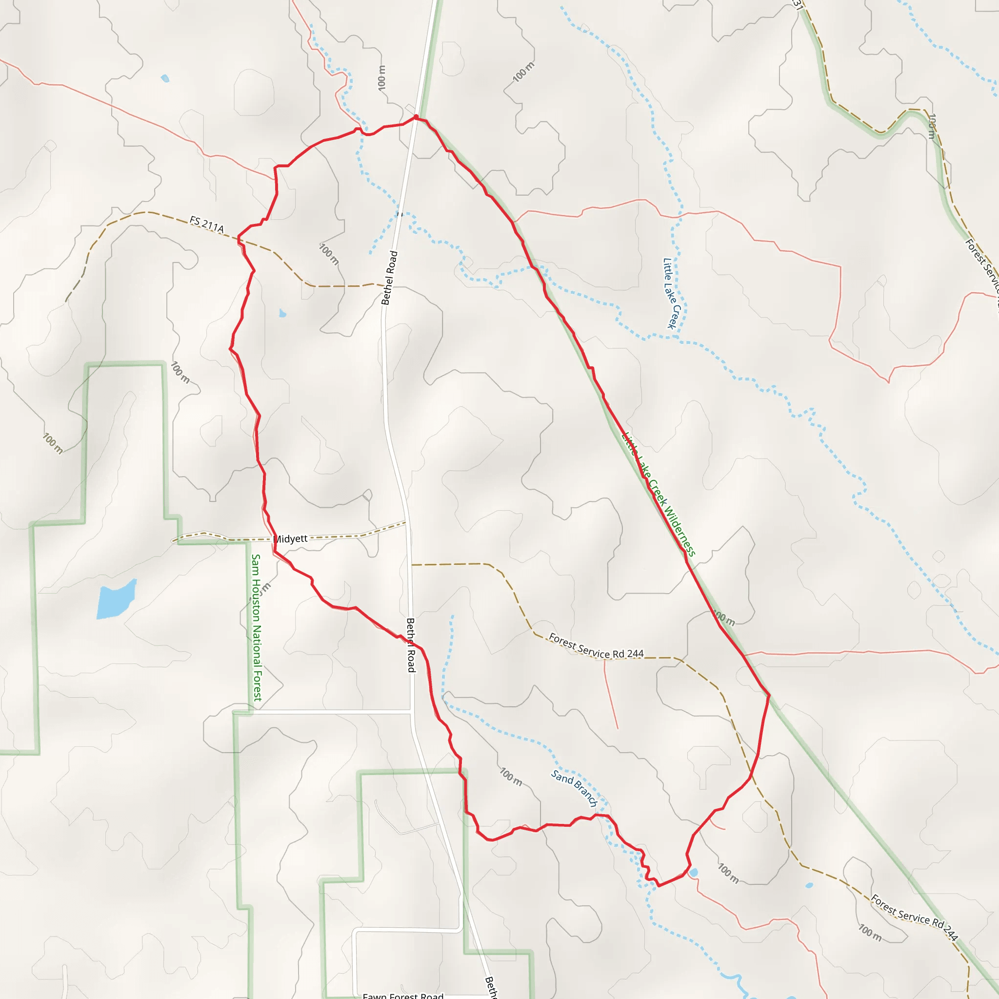 Little Lake Creek - Sand Branch - Lone Star Hiking Loop Trail mobile static map