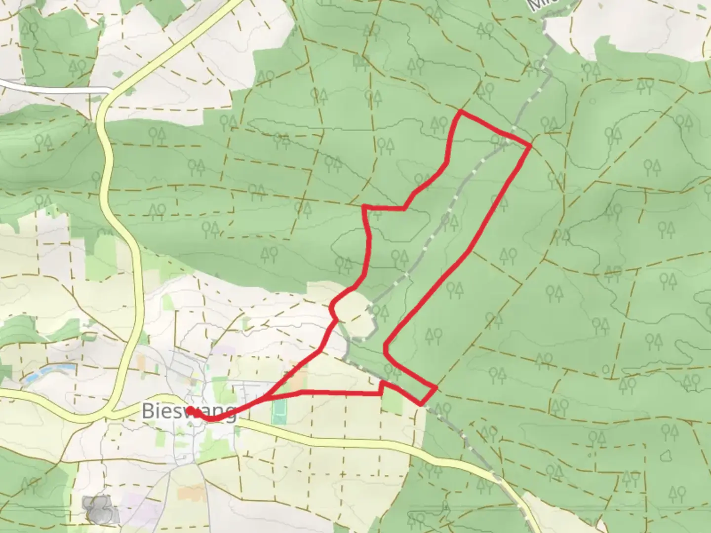 An image depicting the trail Ortswanderweg Pappenheim Loop from Bieswang and its surrounding area.