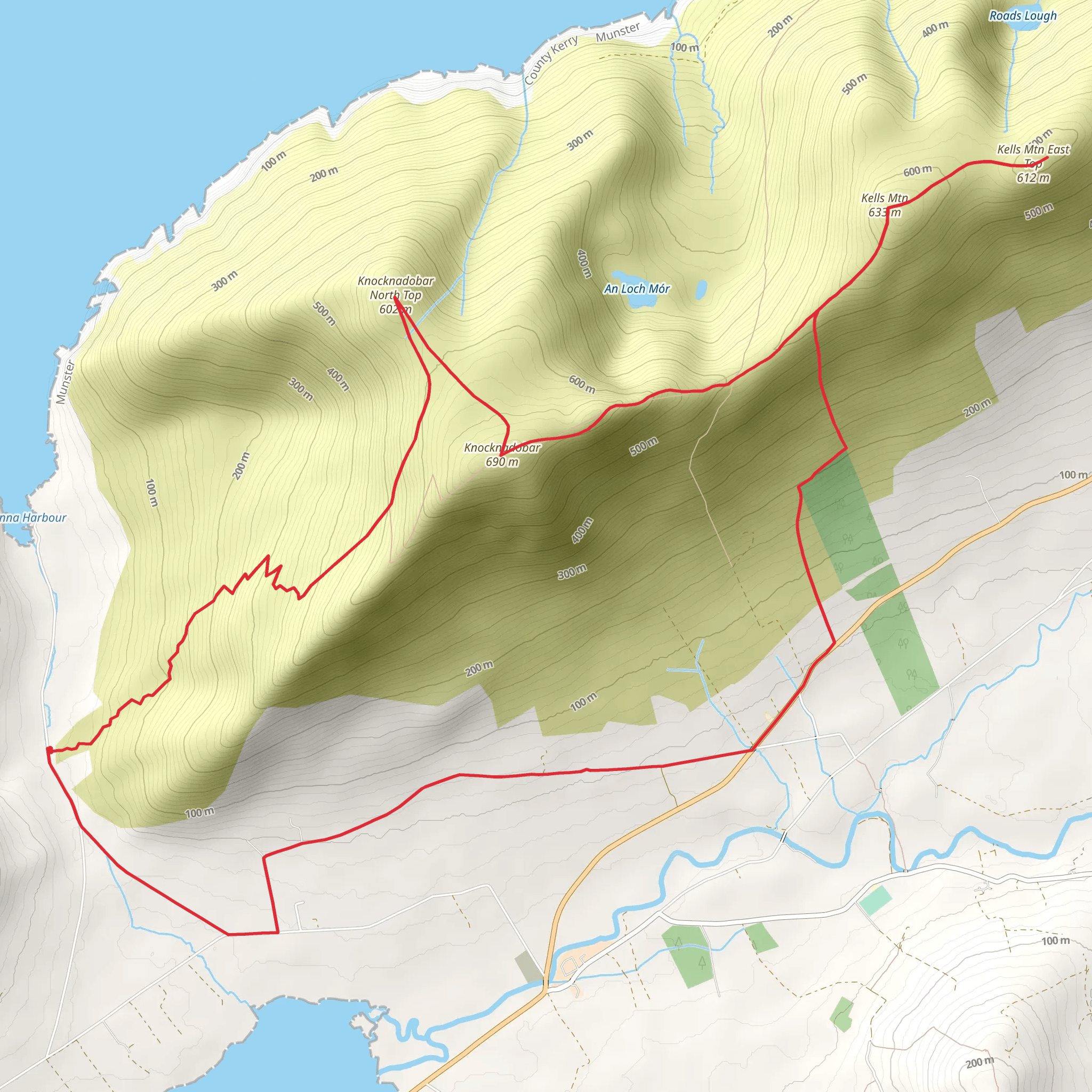 Knocknadobar and Kells Mountain Loop mobile static map