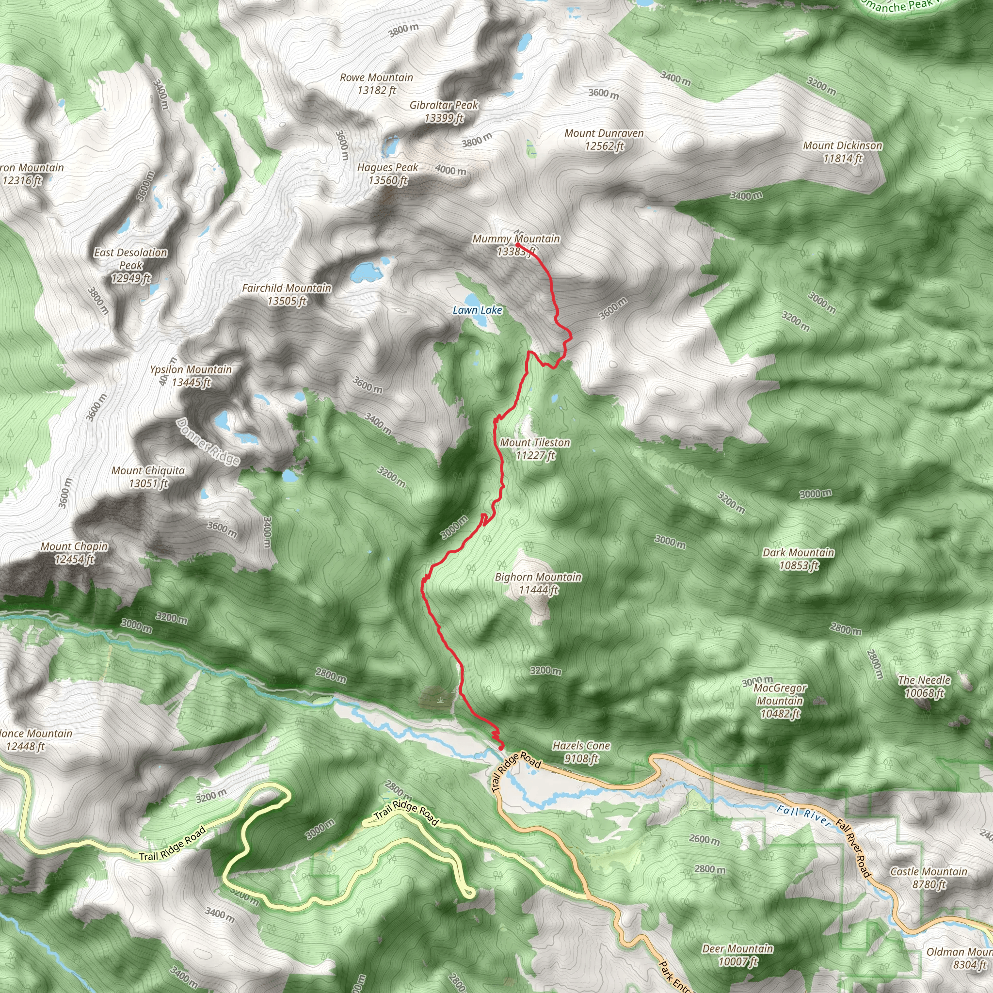 Mummy Mountain via Lawn Lake Trail mobile static map