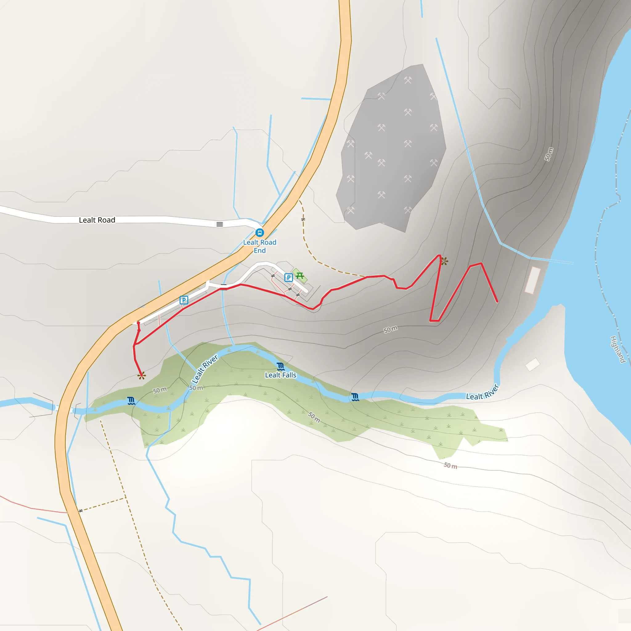 Inver Tote and the Lealt Waterfall Walk mobile static map
