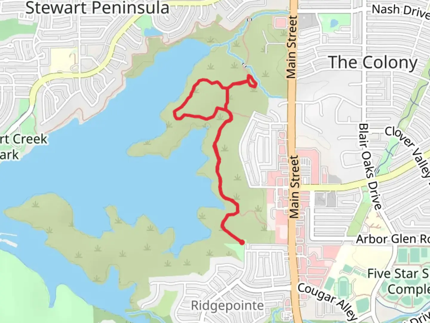 An image depicting the trail The Colony Shoreline Loop Trail and its surrounding area.