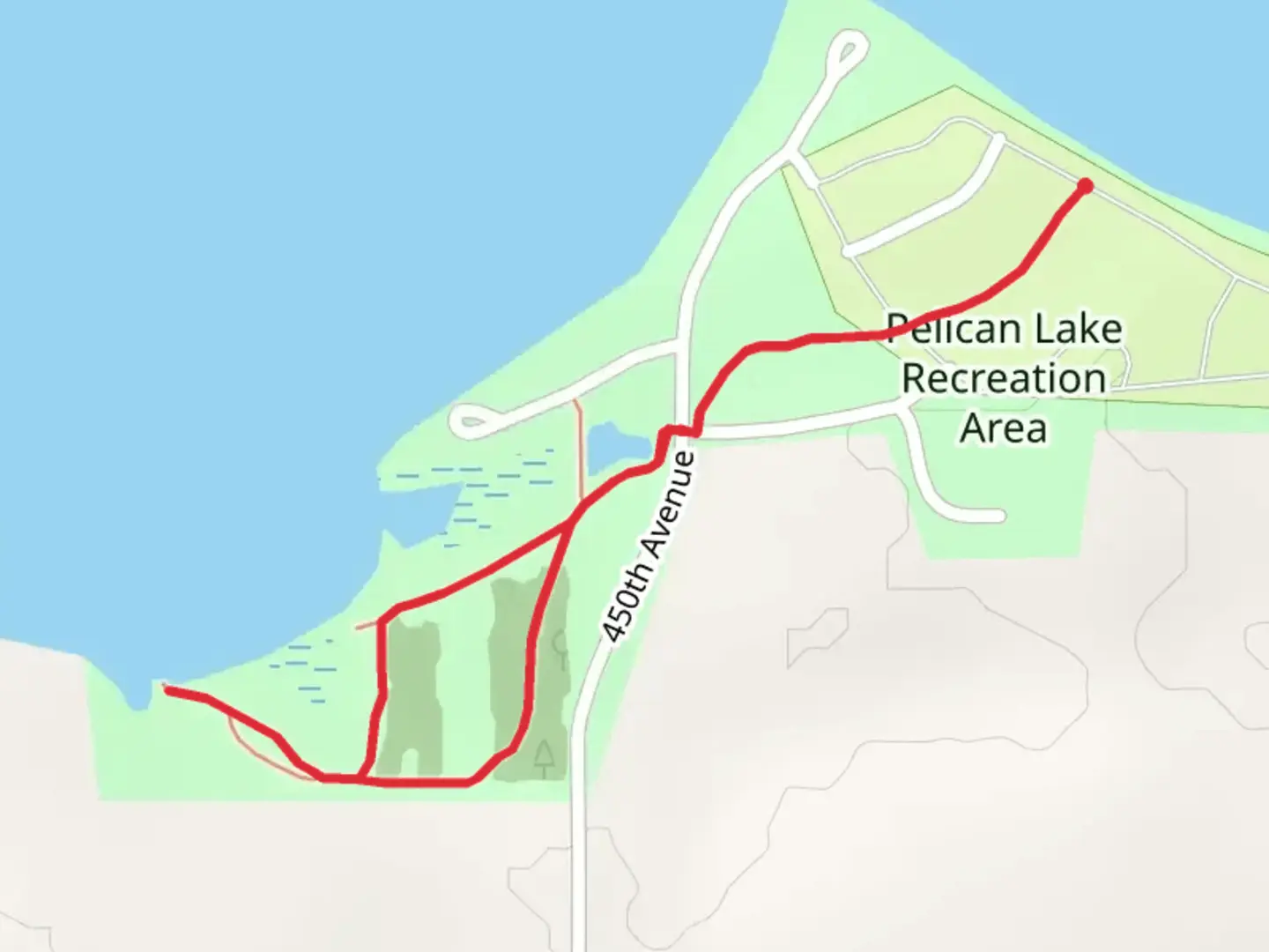 An image depicting the trail Pelican Lake Recreation Area Loop and its surrounding area.