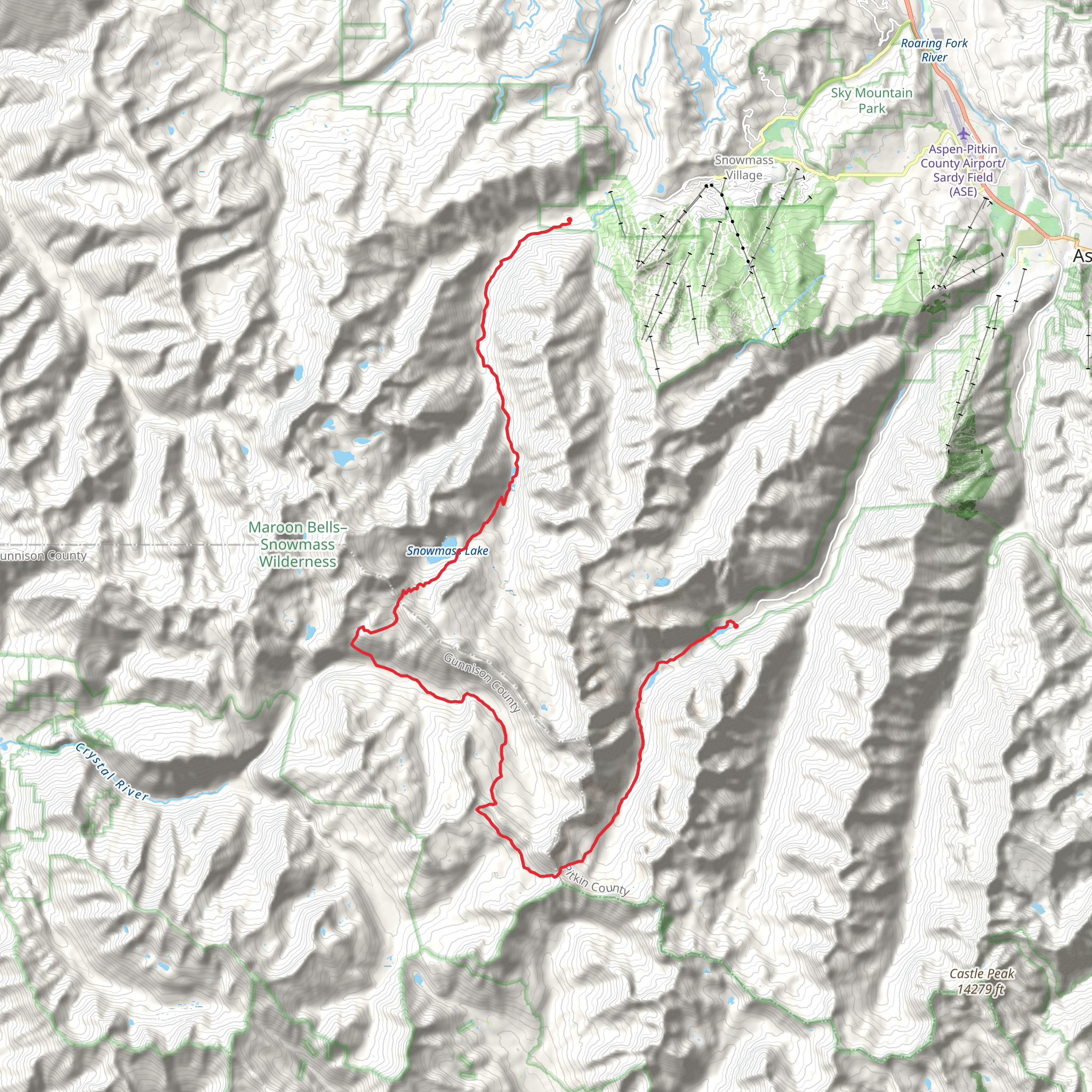 Snowmass Lake to Maroon Lake via Geneva Lake Trail mobile static map