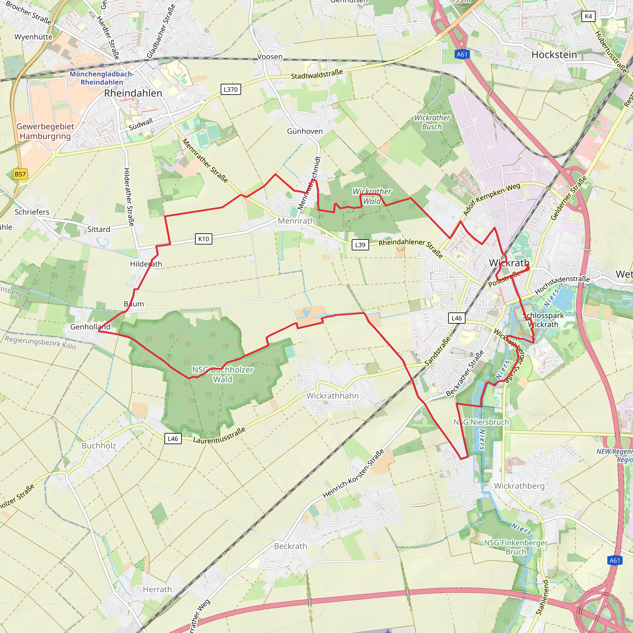 Schlossteich via Residenzweg and Wickrather Wald mobile static map