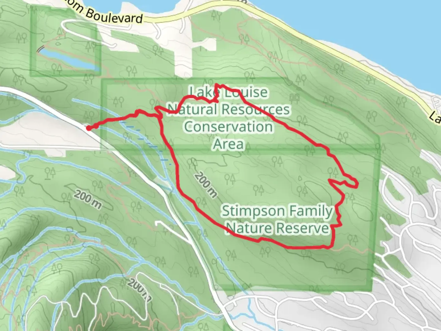 An image depicting the trail Stimpson Main Loop and its surrounding area.