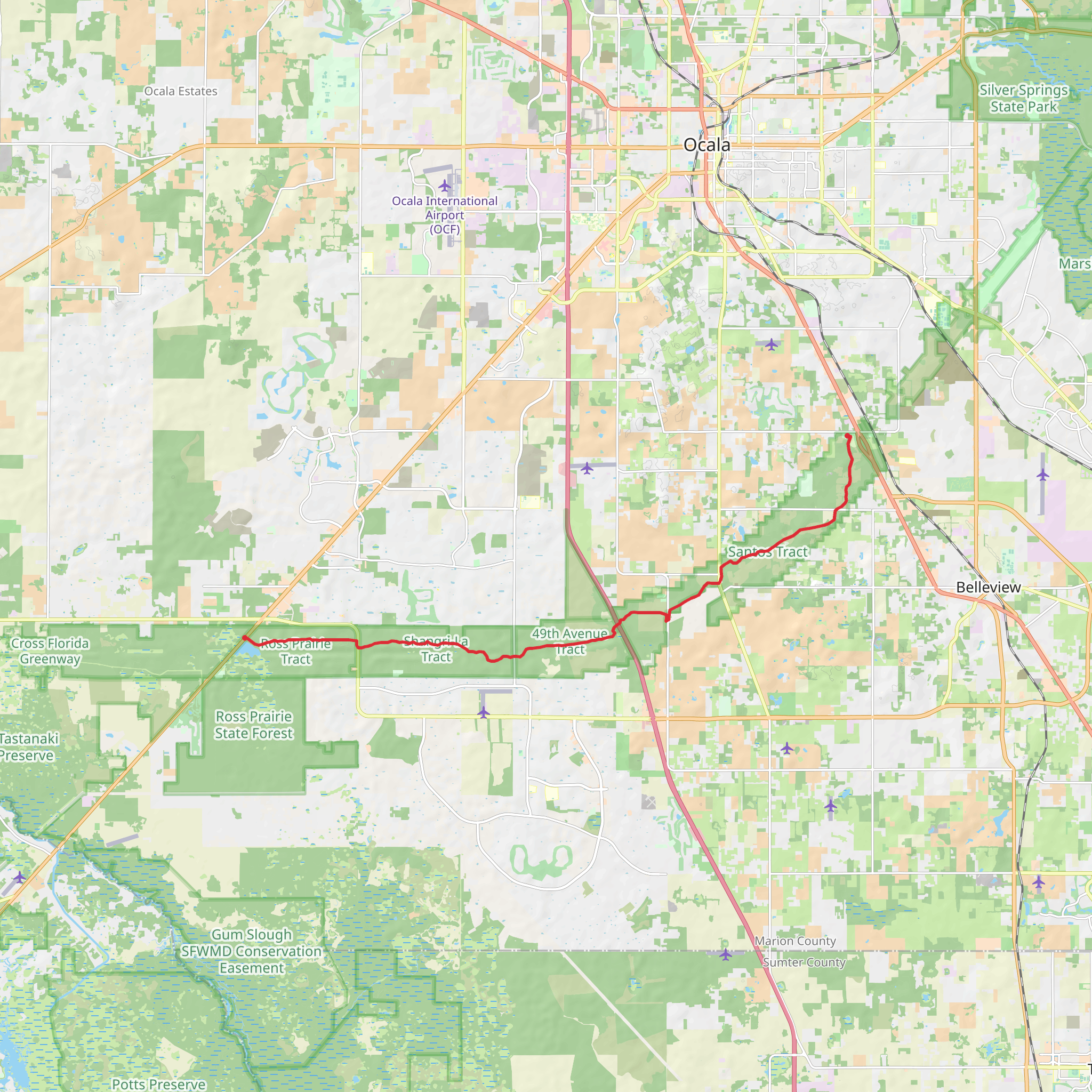Santos to Ross Prairie mobile static map