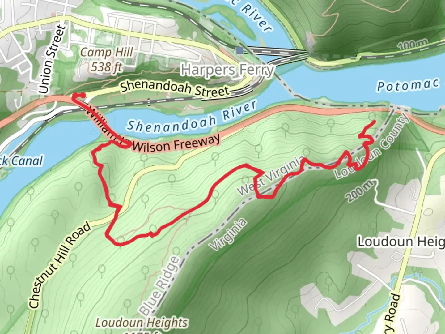 An image depicting the trail Potomac Water Gap - Shenandoah River and its surrounding area.