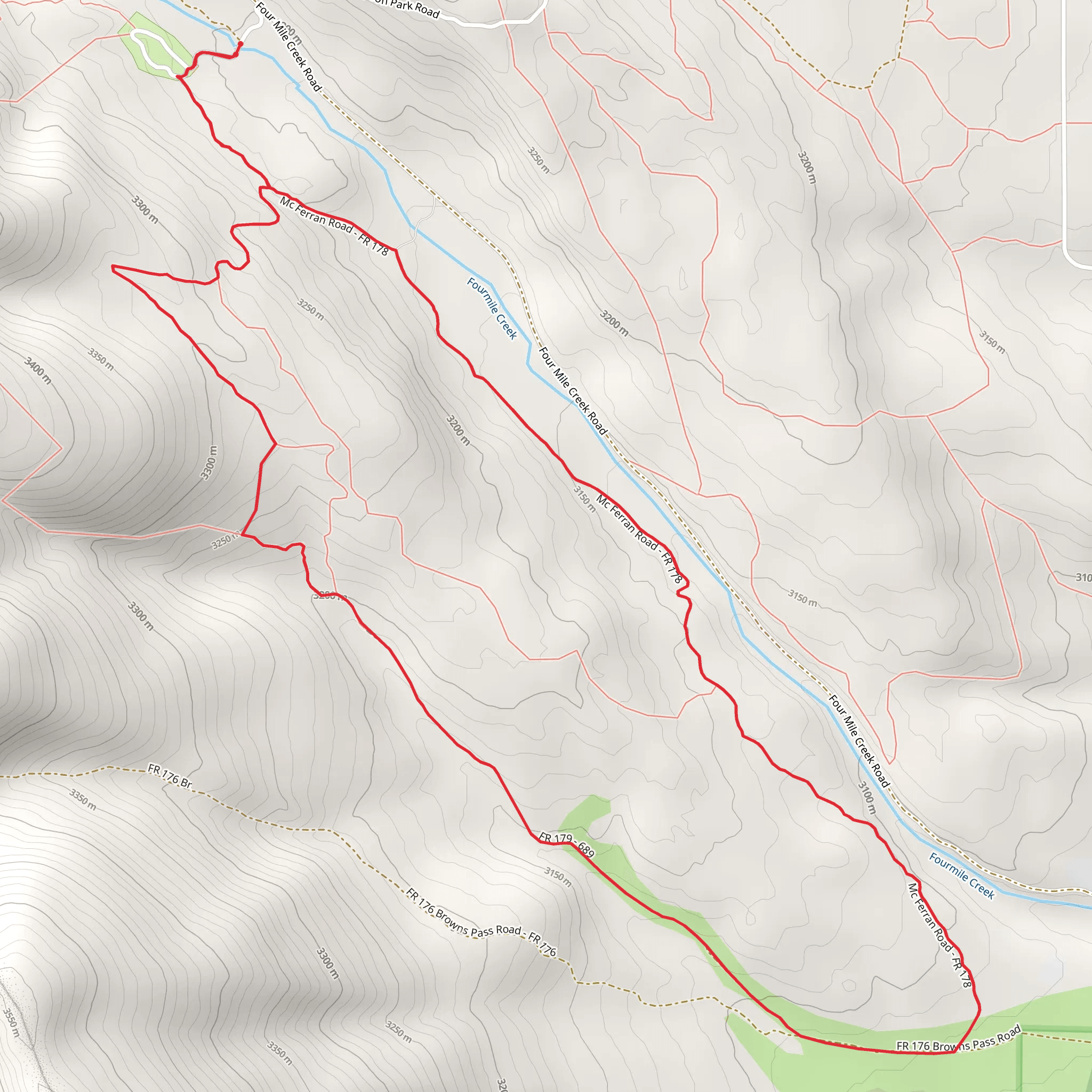 Four Mile Creek and Rhodes Warm Spring Loop mobile static map