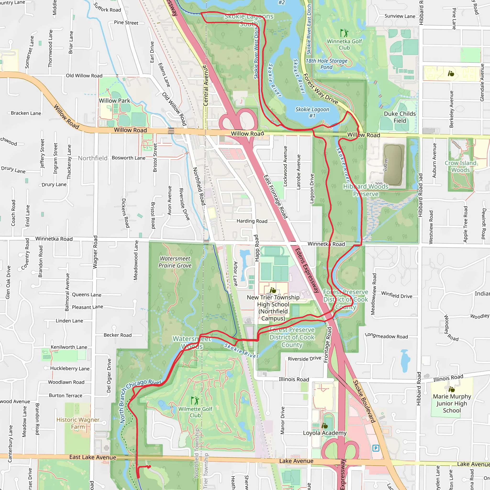 North Branch Red, Green and Yellow Paved Trail and Skokie Lagoon Loop mobile static map