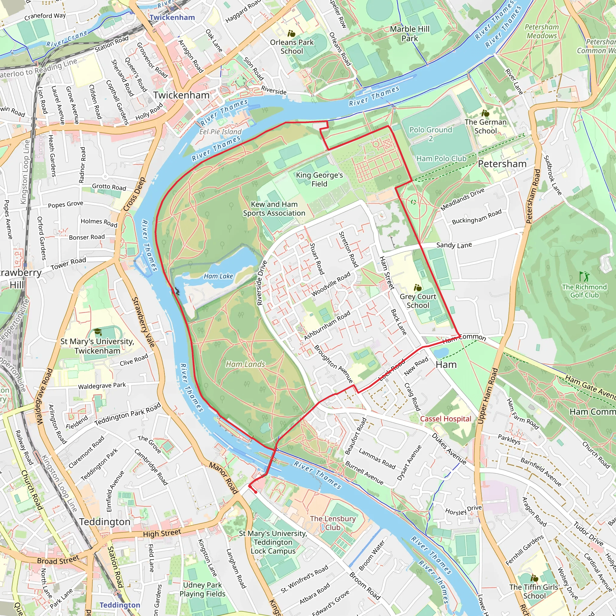 Teddington Lock and Ham Lands Loop mobile static map