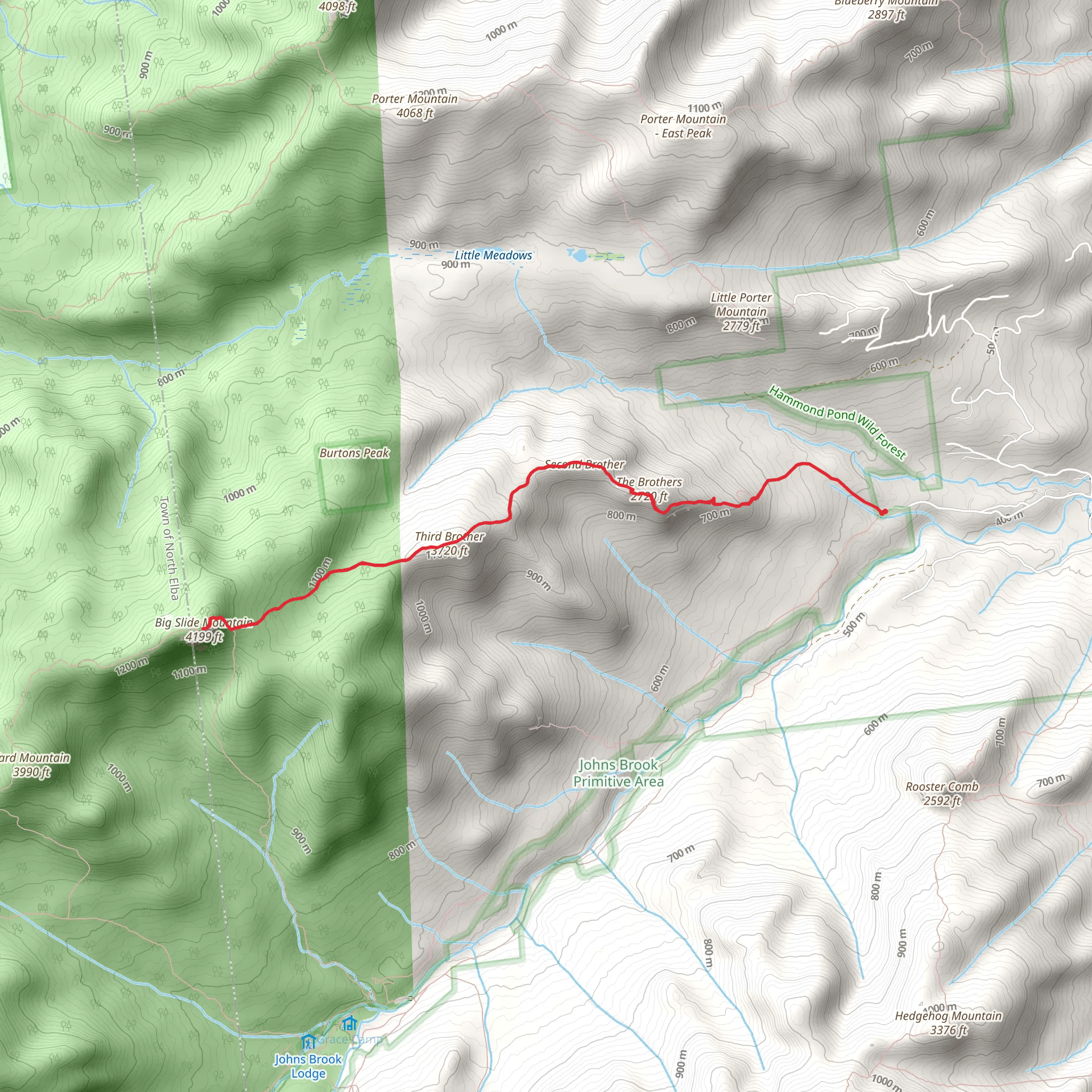 Big Slide Mountain via The Brothers Trail mobile static map