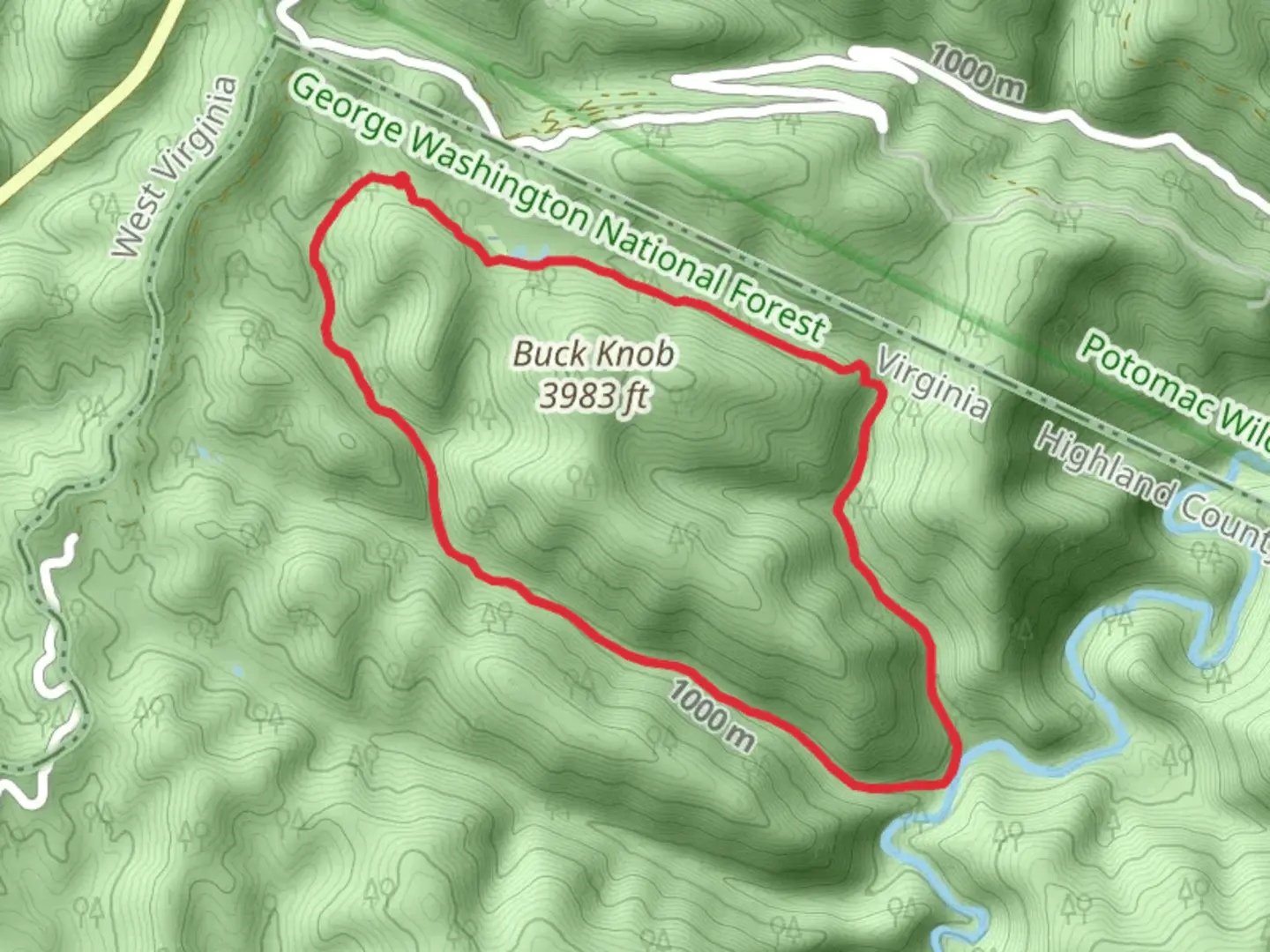 An image depicting the trail Buck Run and Locust Springs Run Loop Trail and its surrounding area.