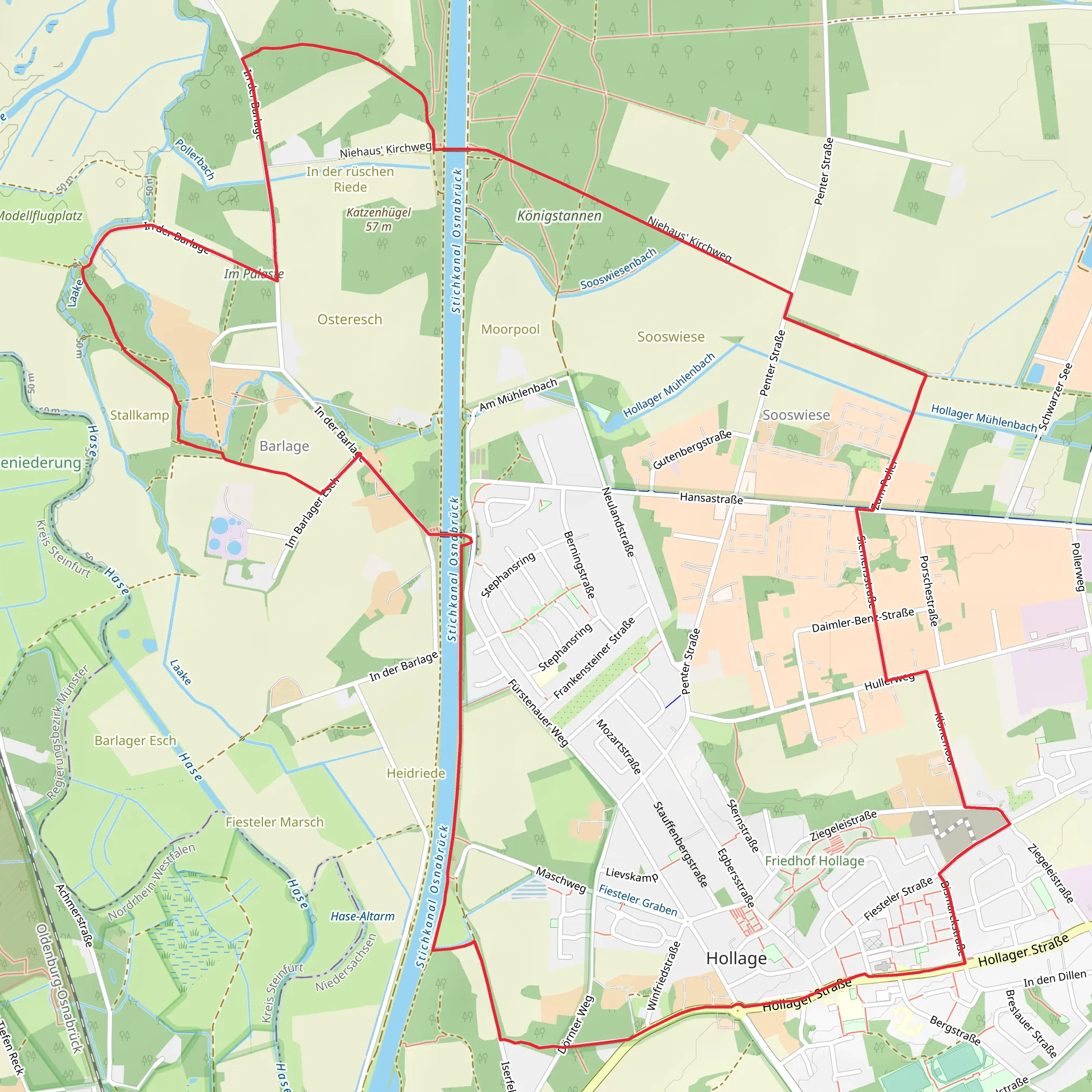 Stichkanal Osnabrueck via Hollager Rundwanderweg mobile static map