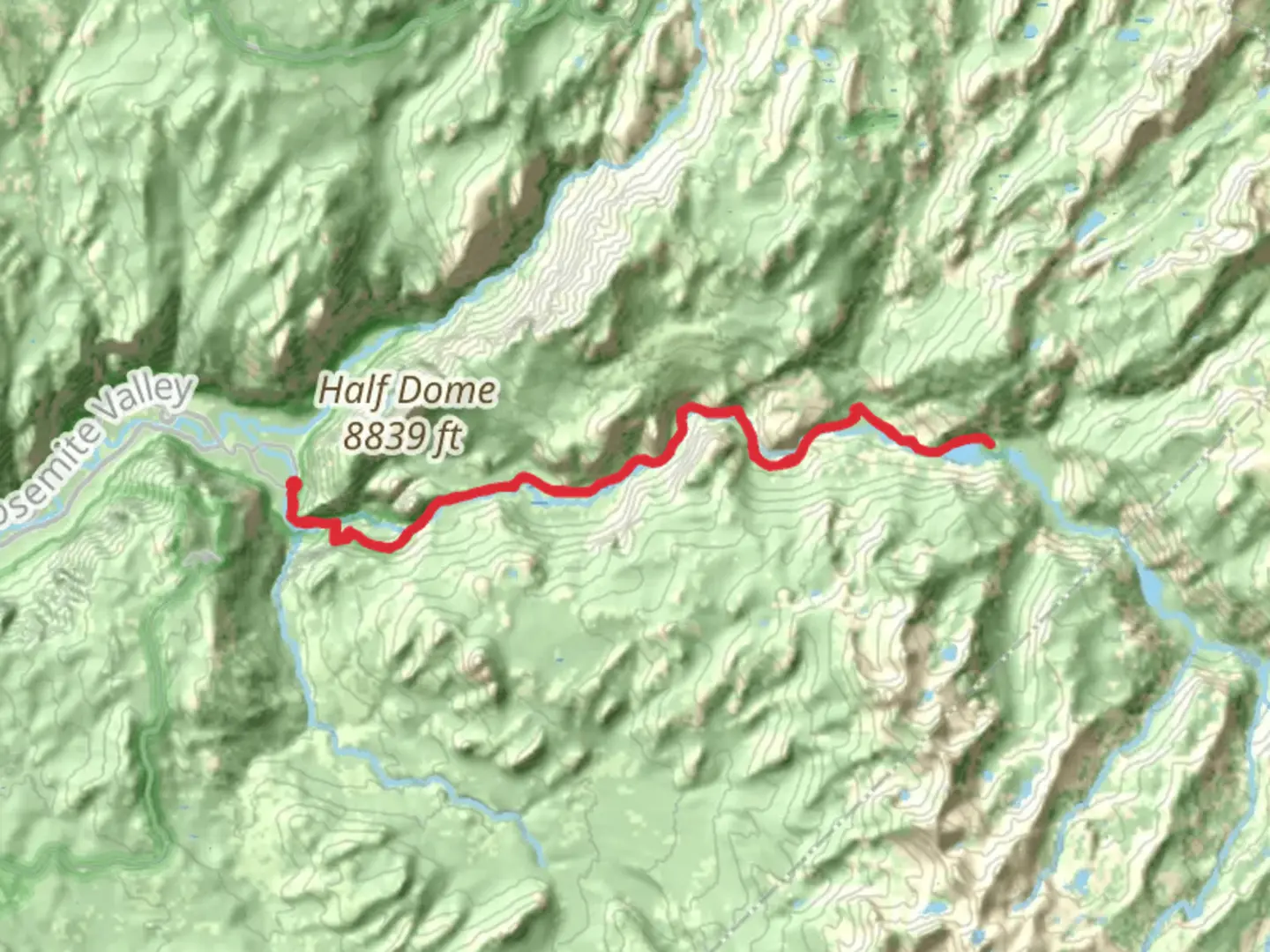 An image depicting the trail Merced Lake via Mist Trail and its surrounding area.