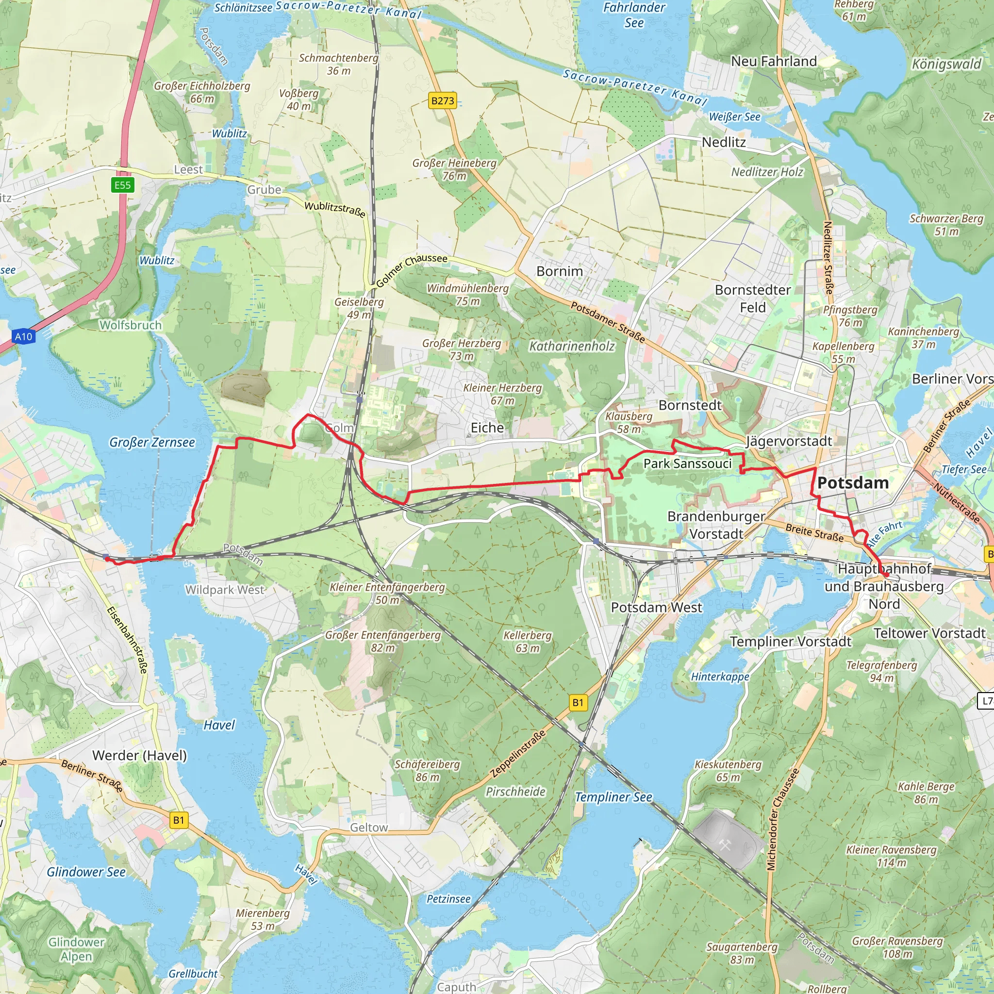Werder to Potsdam Hauptbahnhof Walk mobile static map