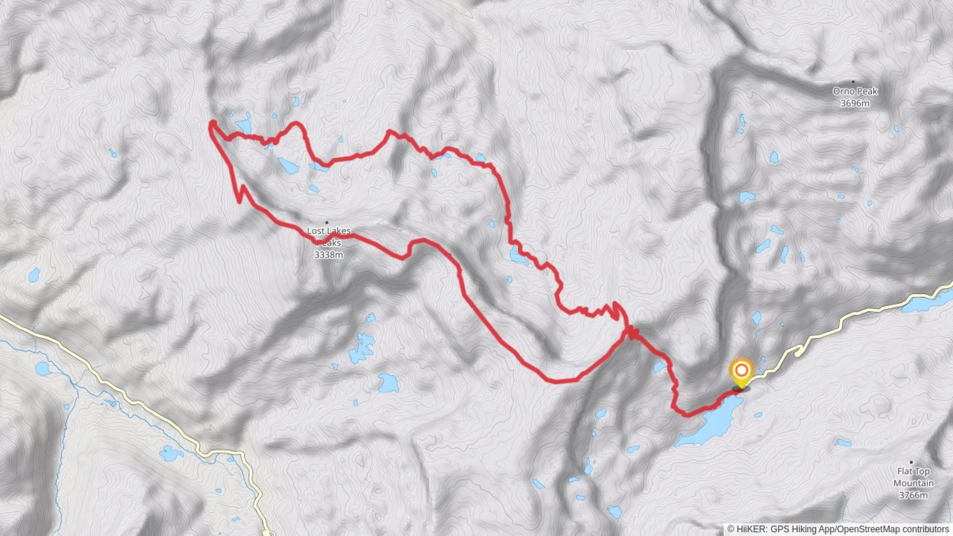 An image depicting the trail East Fork, Lost Lakes and Chinese Wall Loop Trail and its surrounding area.
