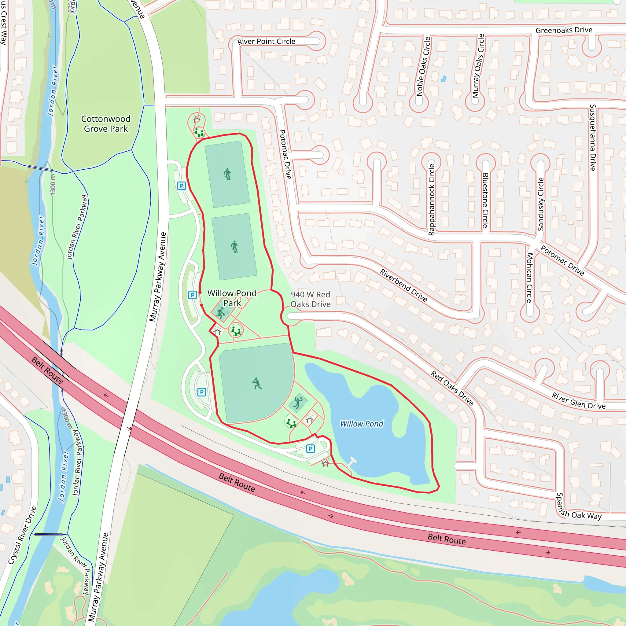 Willow Pond Park Loop mobile static map