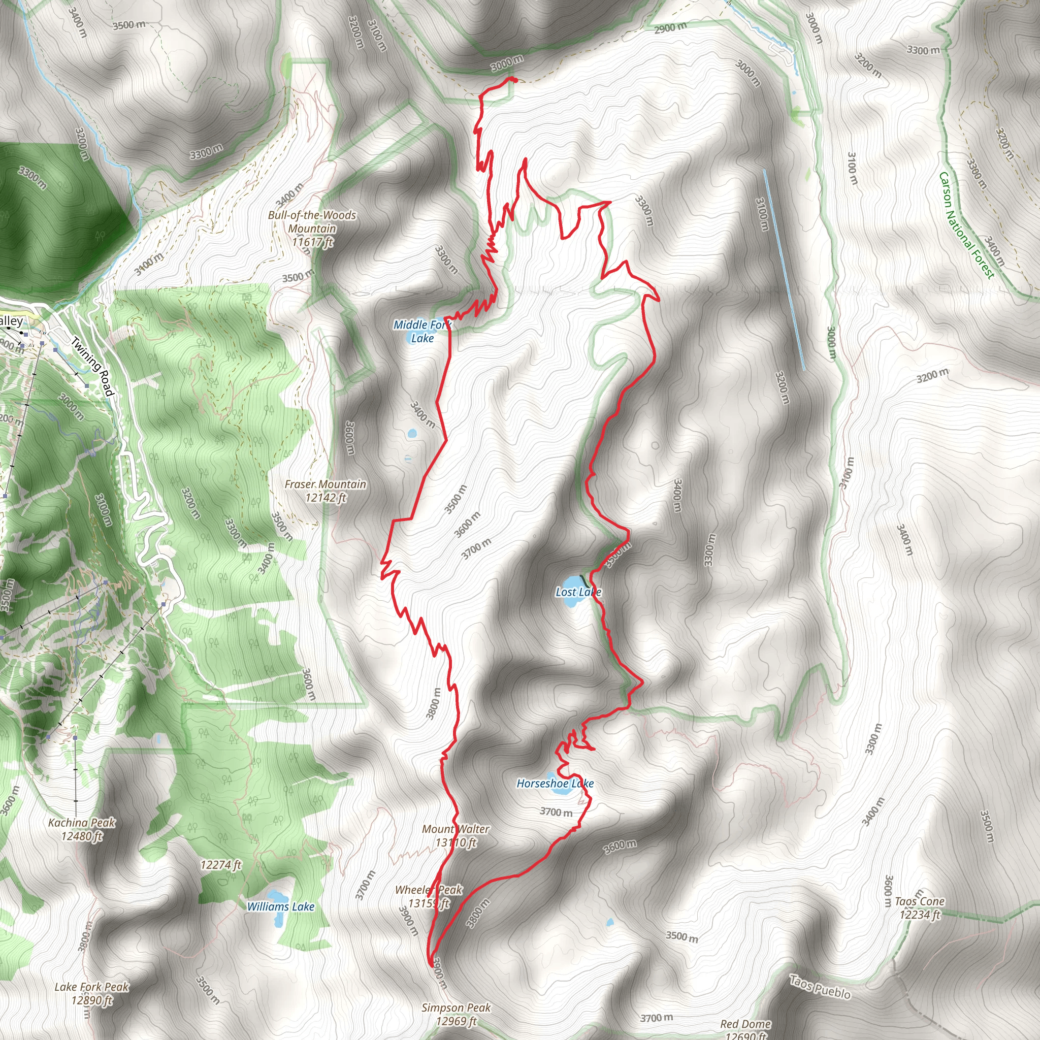 Horseshoe Lake, Mount Walter and MIddle Fork Lake Loop mobile static map