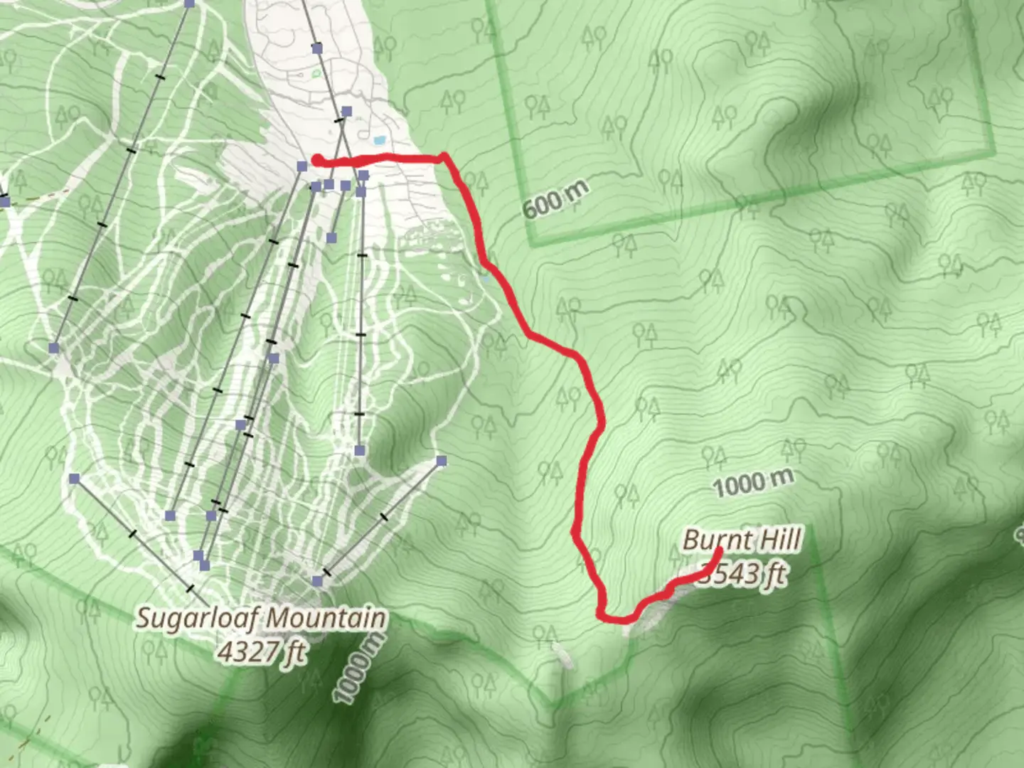 An image depicting the trail Burnt Hill and its surrounding area.