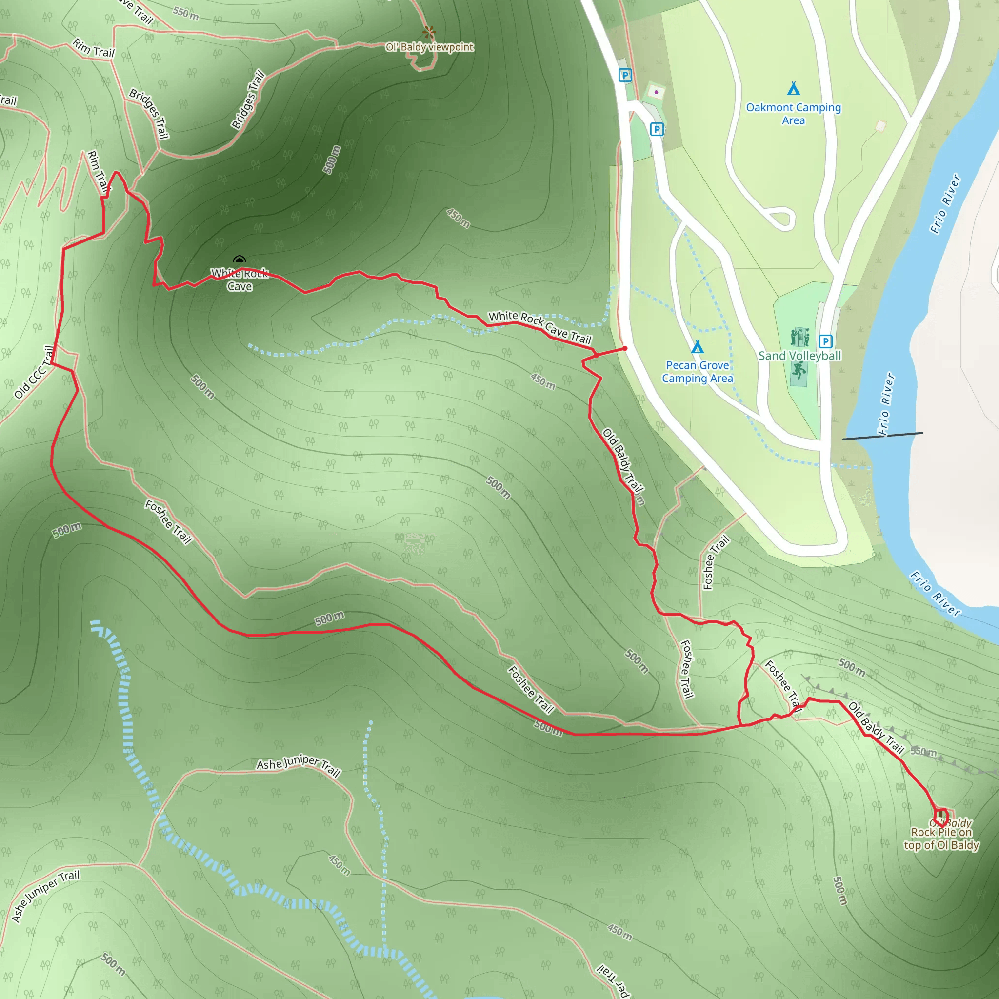 Ol' Baldy via Bird Trail and Foshee Loop Trail mobile static map