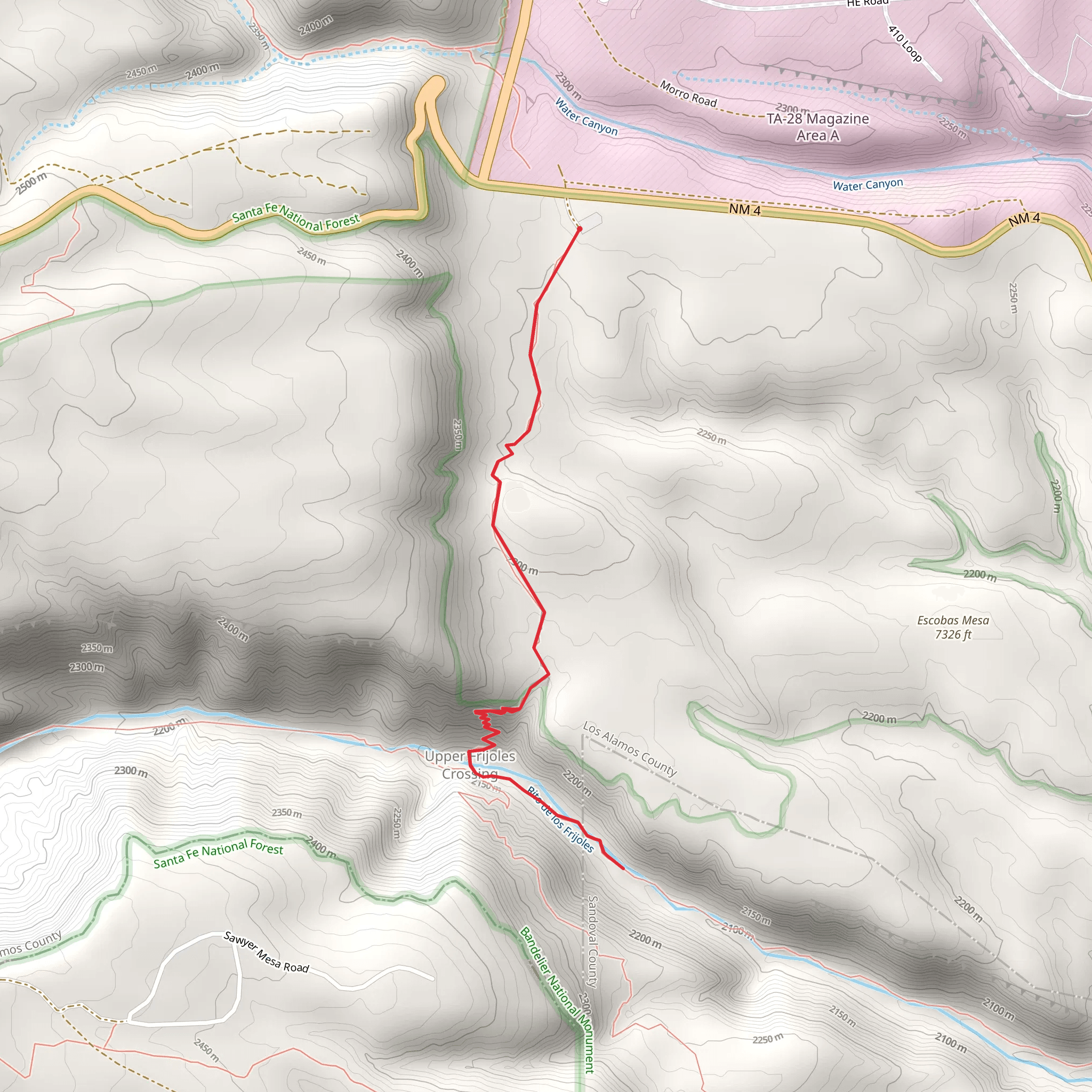 Frijoles via Ponderosa Trail mobile static map