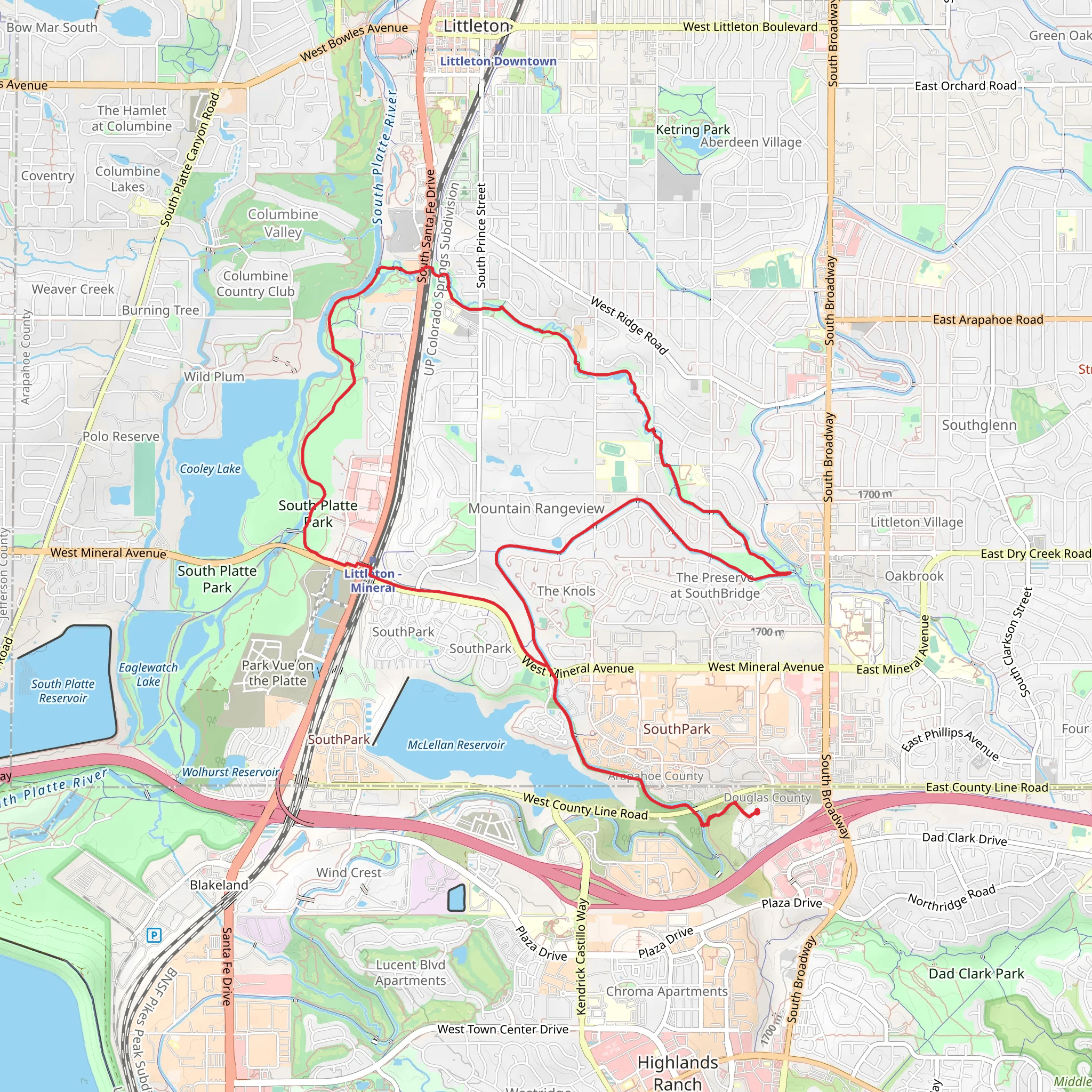 Highline Canal Trail, Lee Gulch Trail and Mineral Ave Loop Trail mobile static map