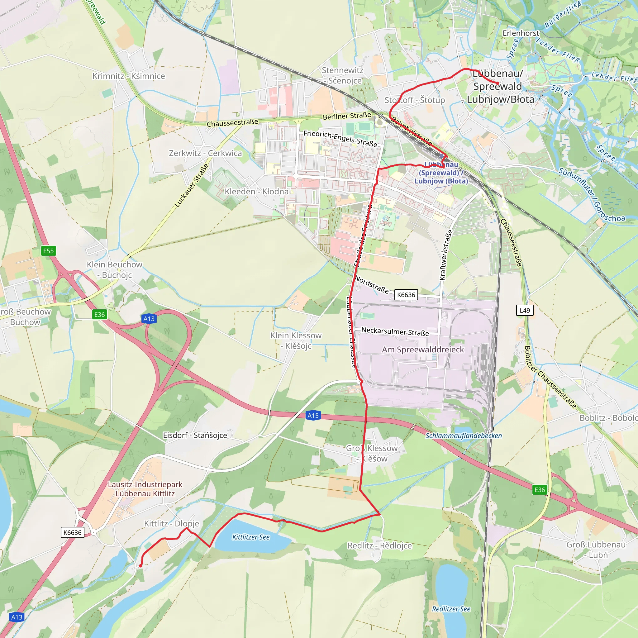 Lübbenau to Kittlitz via Wanderweg Luebbenau mobile static map