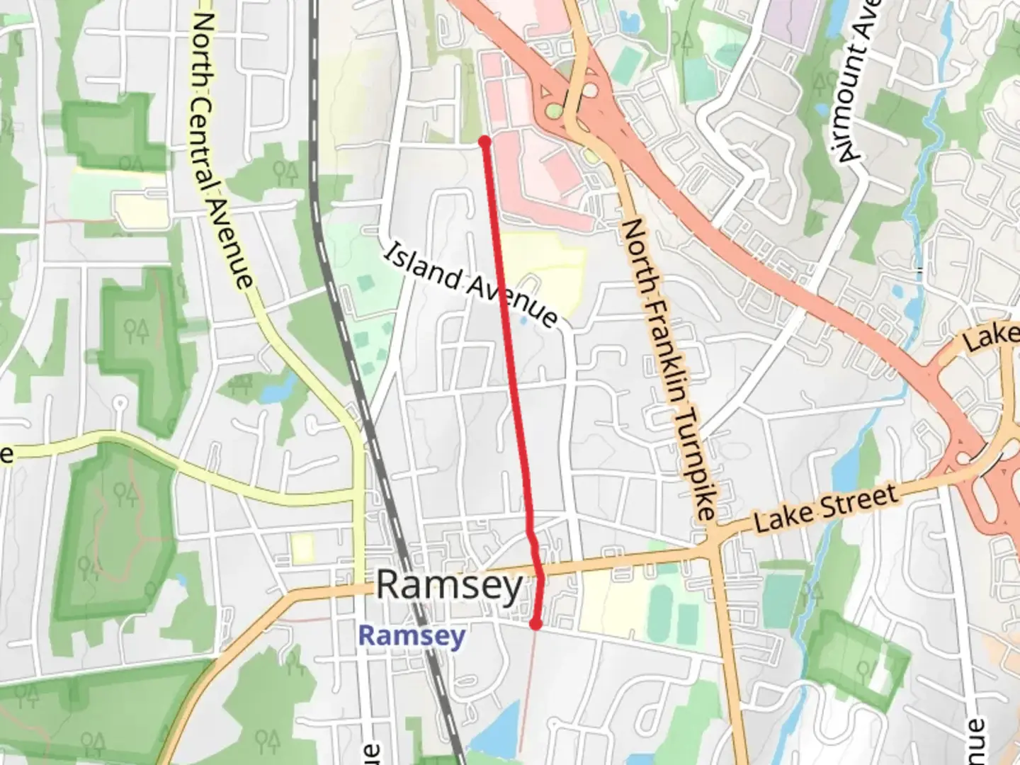 An image depicting the trail Addison Place to Prospect Street and its surrounding area.