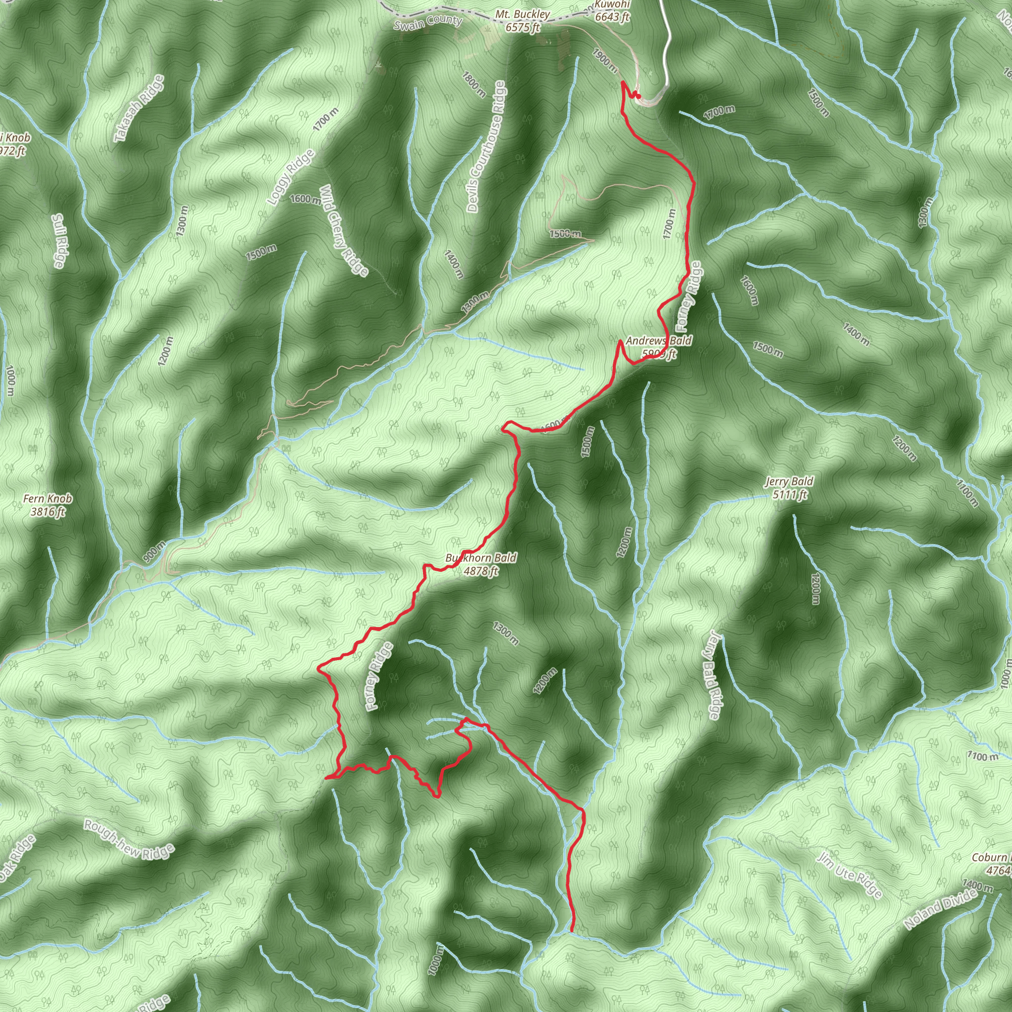 Mill Creek and Andrews Bald via Forney Ridge Trail mobile static map