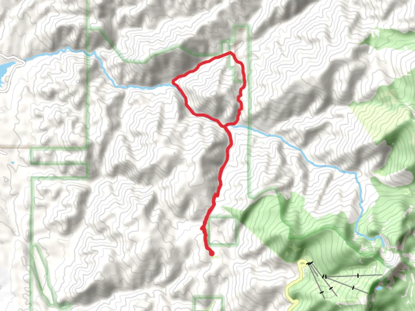 An image depicting the trail Rio Nambe Trail, Capulin Trail and Borrego Loop Trail and its surrounding area.