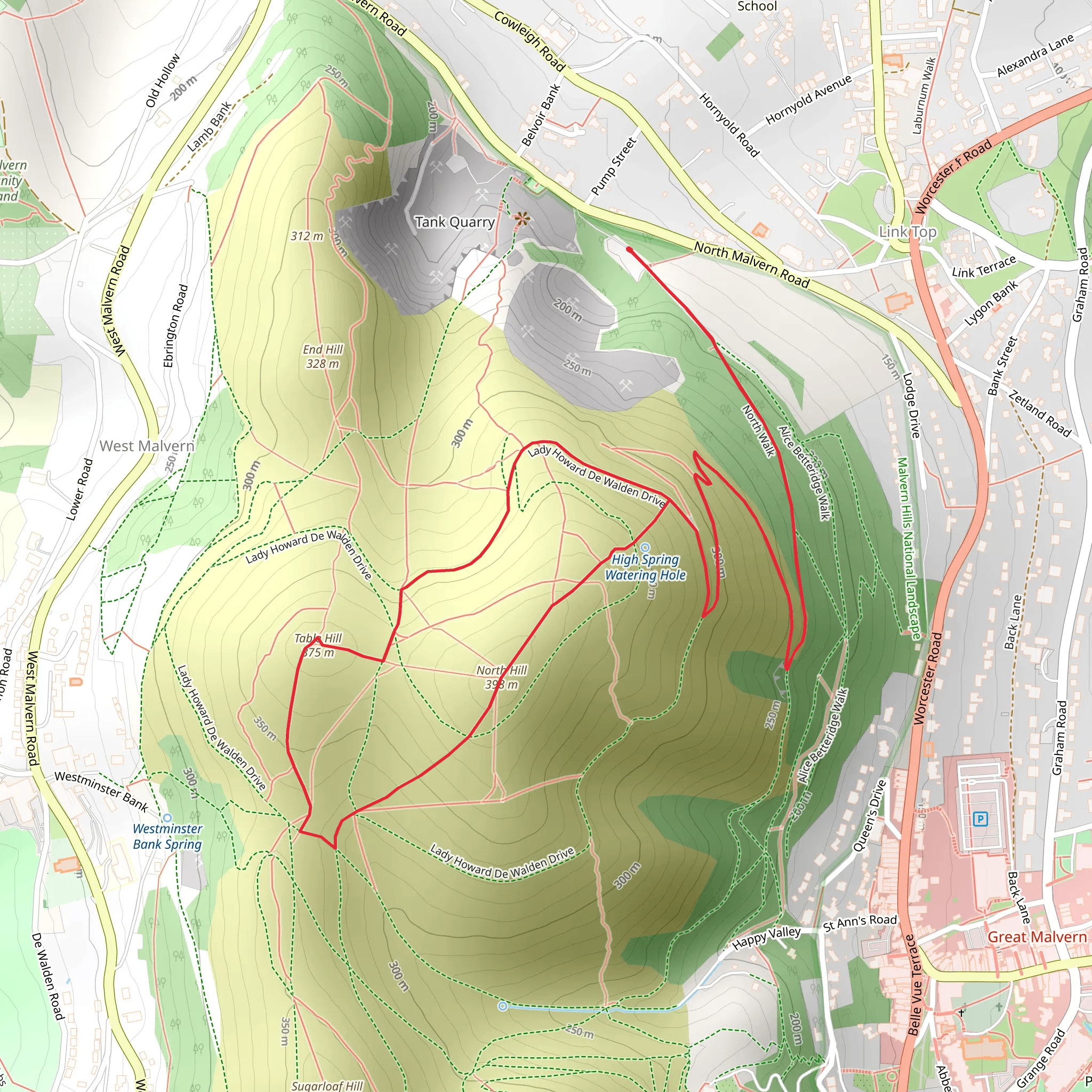 North Hill and Table Hill via N Walk and Lady Howard De Walden Dr mobile static map