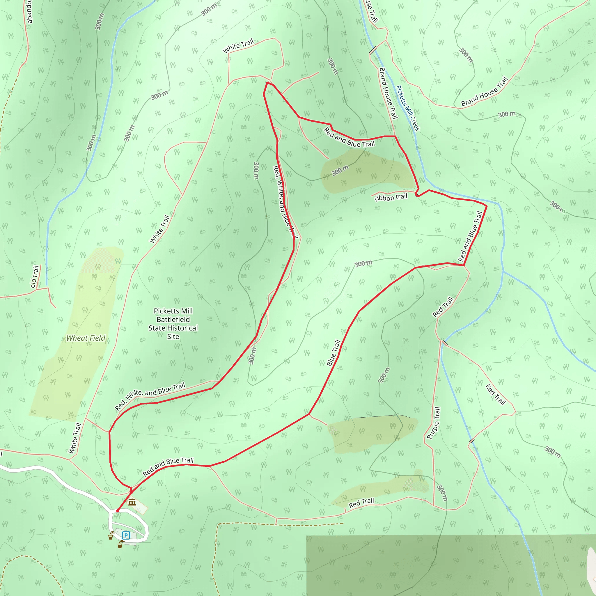 Picketts Mill Battlefield - Red, White and Blue Trail mobile static map