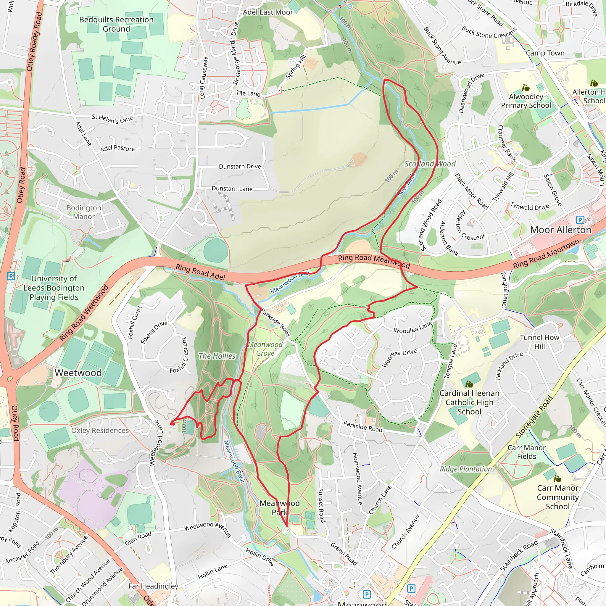 Meanwood Park and Scotland Wood via Meanwood Valley Trail mobile static map