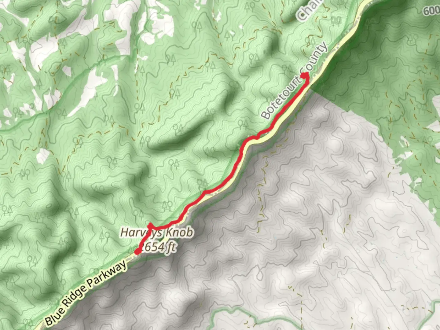 An image depicting the trail Appalachian Trail from Harveys Knob and its surrounding area.